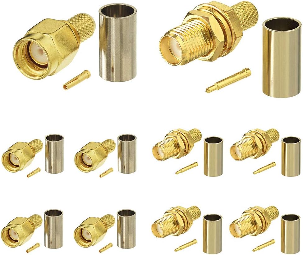 SUPERBAT RPSMA Crimp Connectors Kit RP-SMA Male + RP-SMA Female Crimp Solder Connectors Kit RG58 RG303 RG141 RG142 RG400 LMR195 Low Loss Coax Cable 10-Pack
