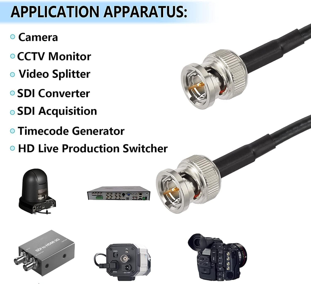 Superbat HD-SDI 3G SDI BNC Cable 3ft BNC Video Cable 75 Ohm Canare L-4.5CHD for 4K 1080P 3G-SDI HD-SDI Camera Monitor Video Recorder SDI Converter Splitter