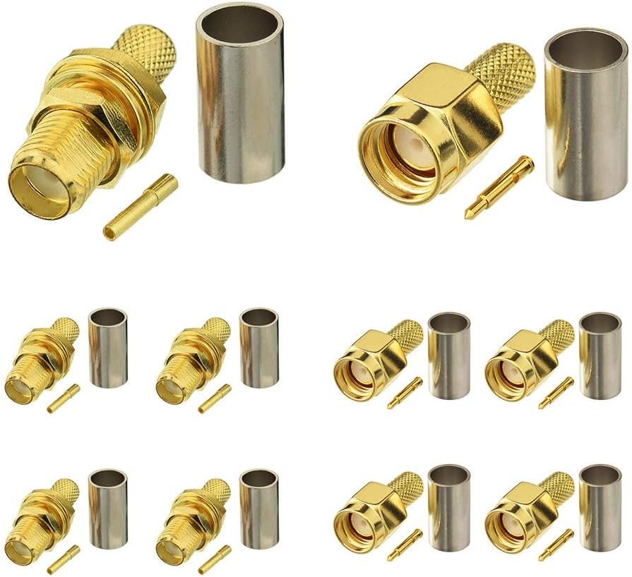 Superbat SMA Crimp Connectors Kit SMA Male + SMA Female Crimp Solder Connector Kit for RG58 RG142 RG400 RG303 RG141 LMR195 Low Loss Coax Cable 10-Pack