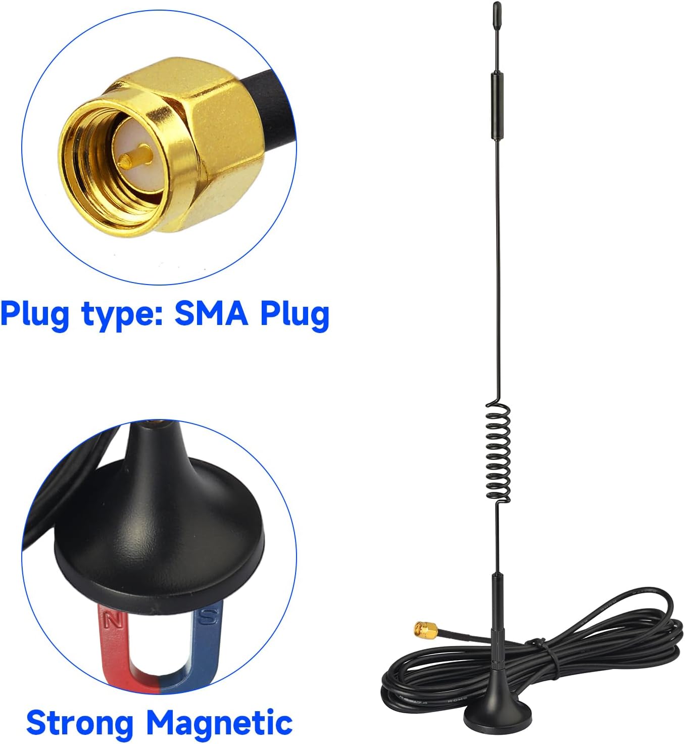 Superbat 4G LTE Antenna 7dBi Magnetic SMA Male Cellular Antenna 2-Pack for 4G LTE Wireless CPE Router Hotspot Cellular Gateway Industrial IoT Router Game Camera Security Camera