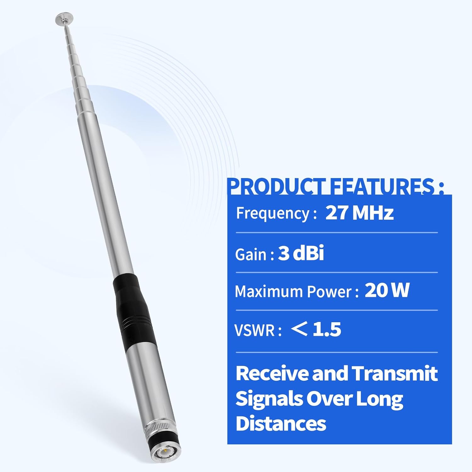 Superbat CB Antenna 27MHz Telescopic CB Radio Antenna Handheld Rod Portable Radio Antenna BNC Male Connector Compatible with Cobra Midland Uniden CB Radio