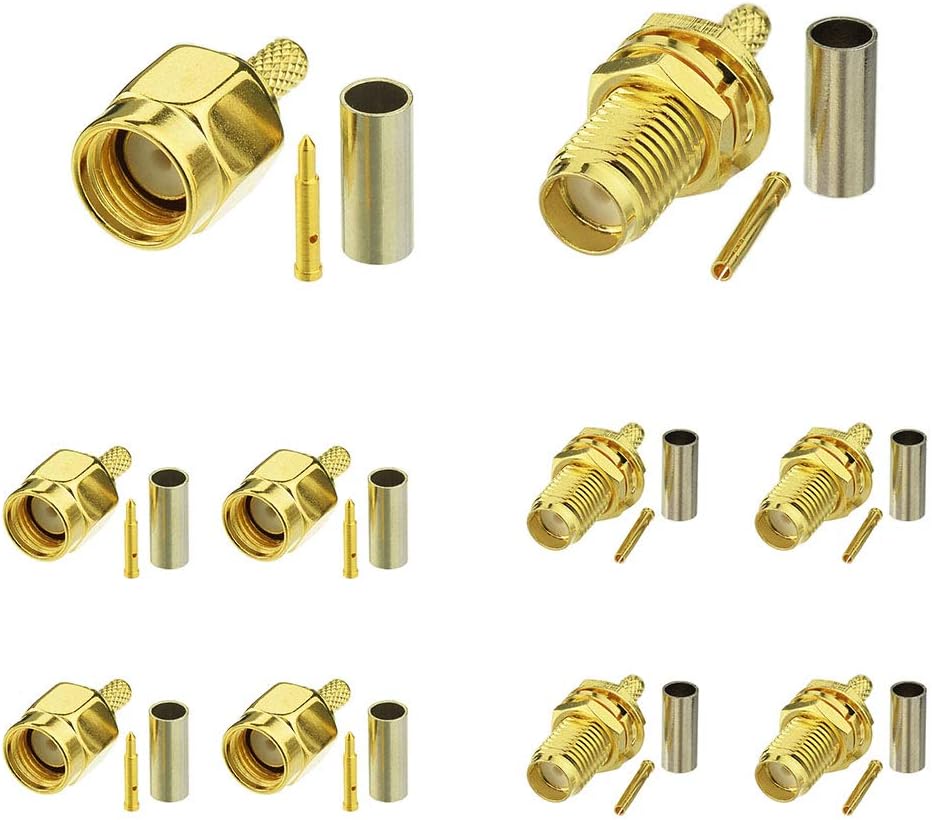 Superbat SMA Crimp Connectors Kit SMA Male + SMA Female Crimp Solder Connector Kit Attachment for RG174 RG316 RG188 LMR100 Coax Cable 10-Pack