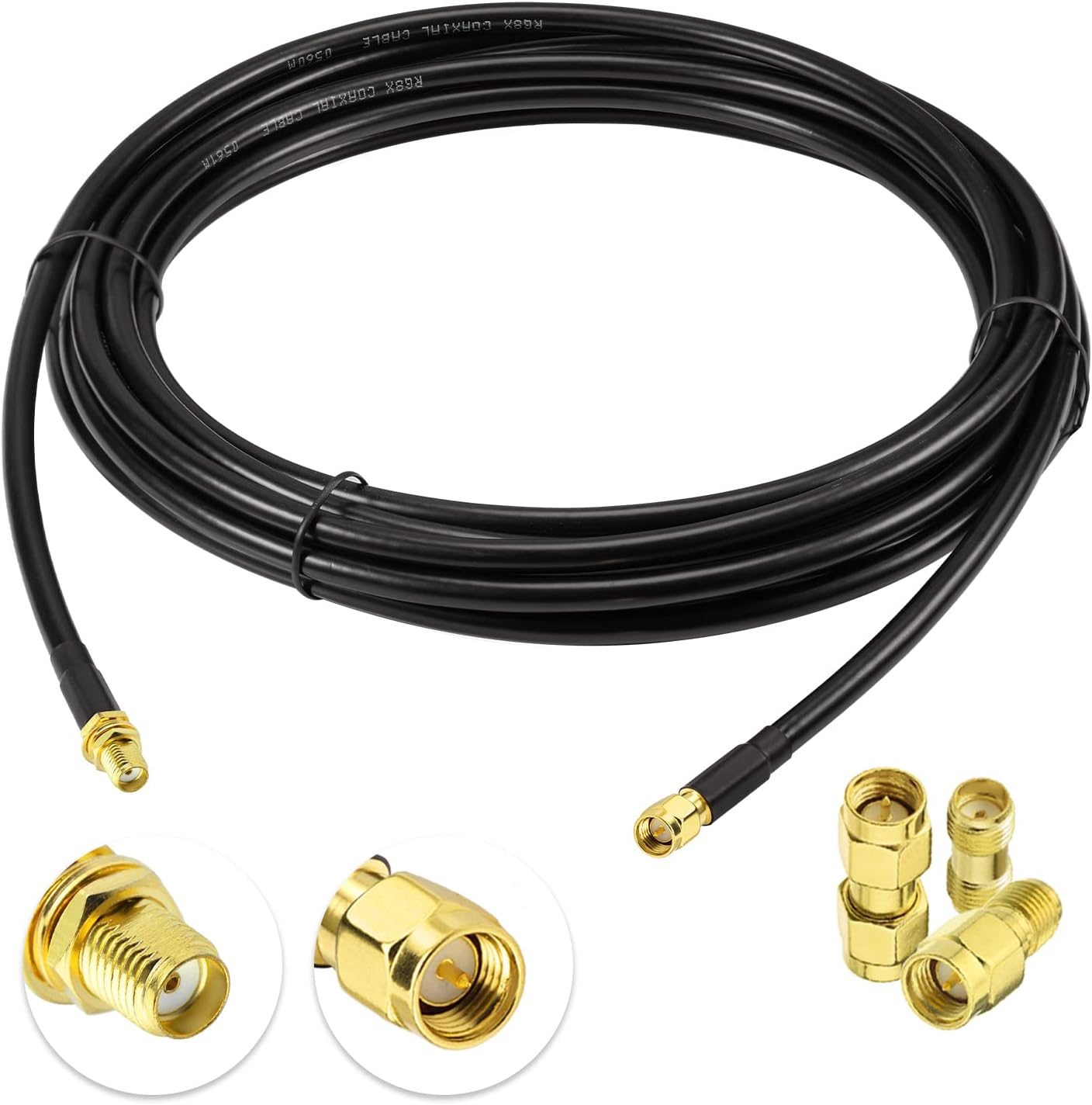 Superbat SMA Male to SMA Female Bulkhead RF Coaxial Cable RG8X Cable 15ft + 3pcs RF Coax SMA Adapter Kit for SDR Antenna Ham Radio,3G 4G LTE Antenna,ADS-B,GPS etc.