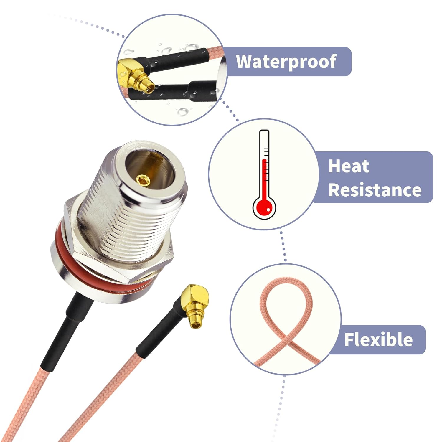 Superbat MMCX Male Right Angle to N Female Connector,6inch RG316 Coaxial Cable 2Pcs for RF Applications,SDR Radios,Instrumentation etc