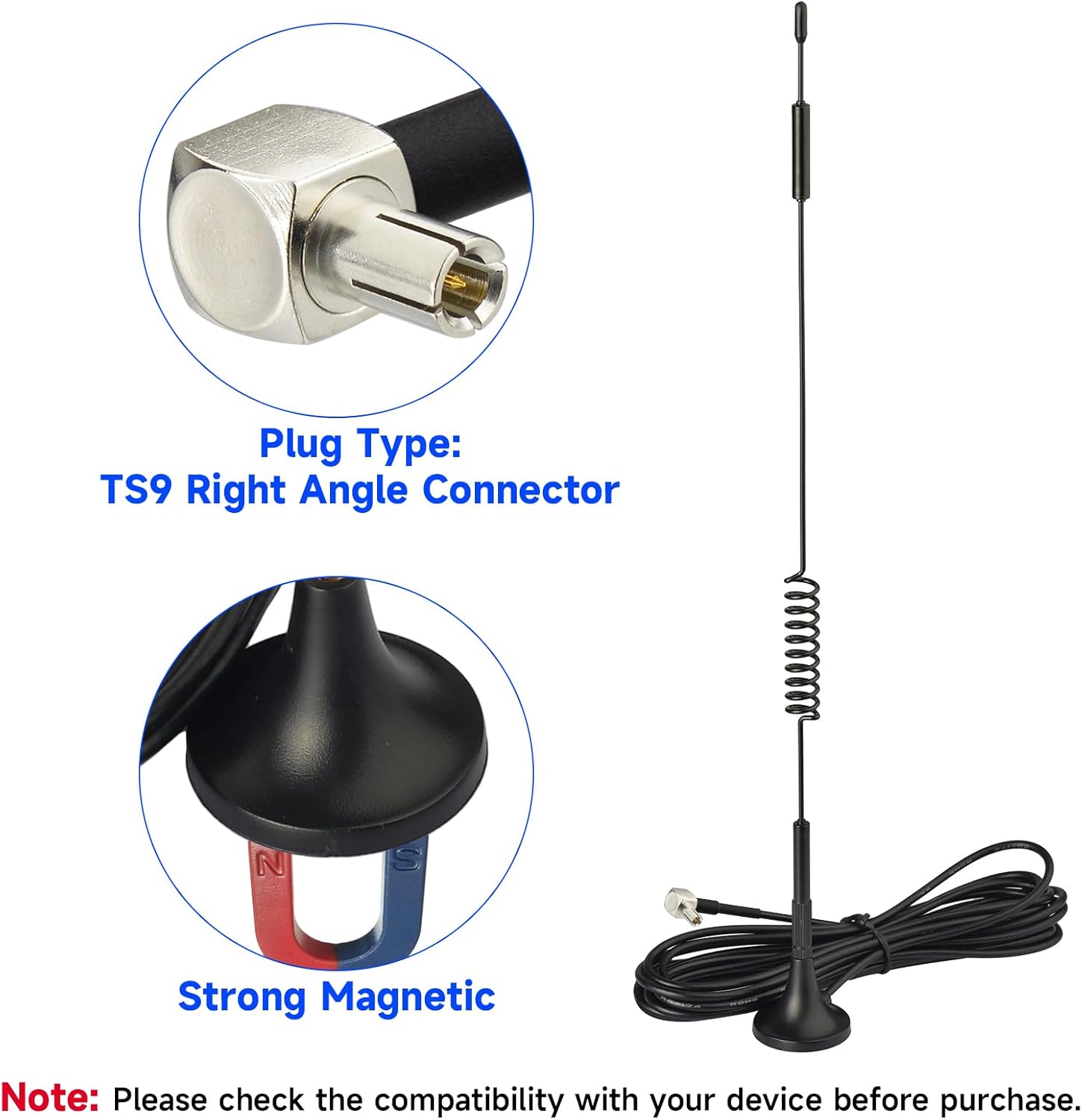 Superbat 7dBi External Magnetic Coil Antenna TS9 Connectors Antenna for Modem Dongle AT&T Nighthawk M5 / MR5100 M1 / MR1100, Verizon Jetpack 8800L MiFi Hotspots 2-Pack