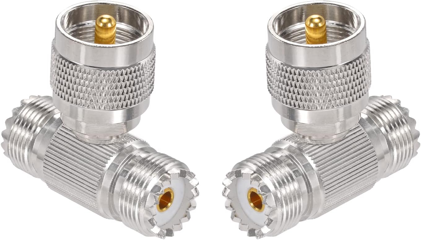 Superbat PL259 Splitter UHF Male to UHF Female Tee Connectors SO239 T Shape Adapters PL-259 Coaxial Splitter Adapter Connector for Ham Radio CB Antenna Coaxial Cable 2-Pack