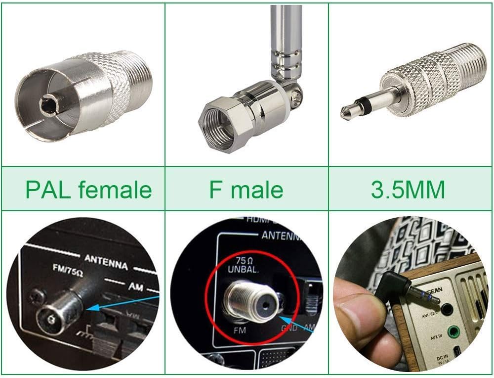 Superbat Telescopic FM Antenna for Stereo Receiver Indoor, FM Radio Antenna 75 Ohm UNBAL for Yamaha Onkyo Denon Table Top Home Theater Receiver Radio Receiver Antenna Tuner