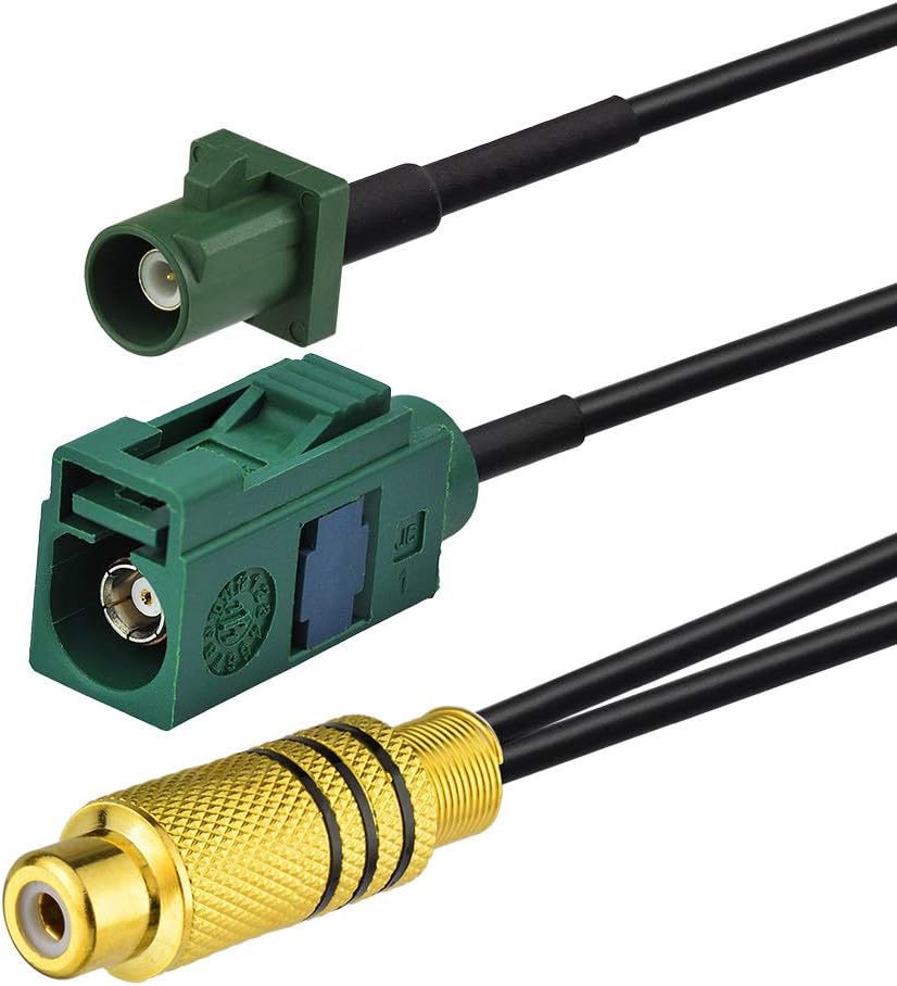 Superbat Fakra to RCA Splitter Cable, RCA Female to Green Fakra E Female and Male Basket RF Pigtail 6" for Aftermarket Radio Rear View Camera etc.