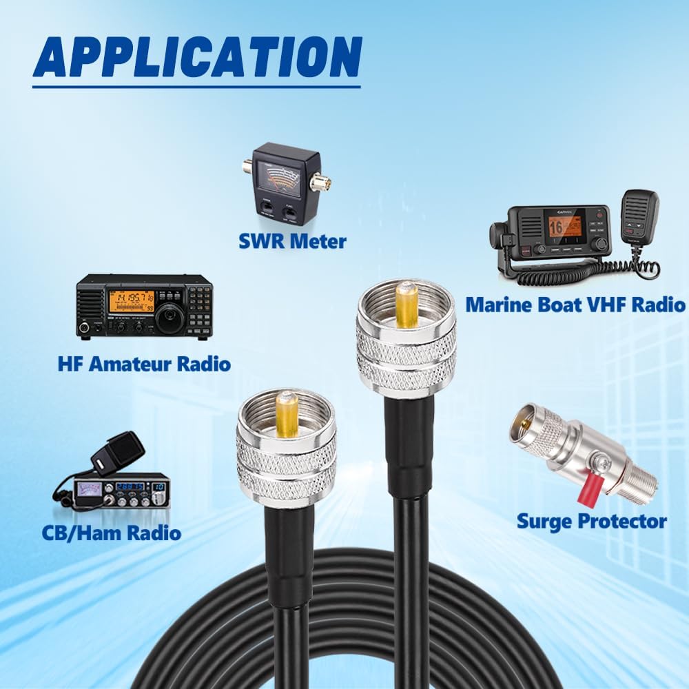 Superbat RG8x Coaxial Cable PL259 Jumper Cable CB Radio Coax Cable 50 ohm Low Loss for Position Coaxial Switch Ham Antenna Analyzer Dummy Load SWR Meter