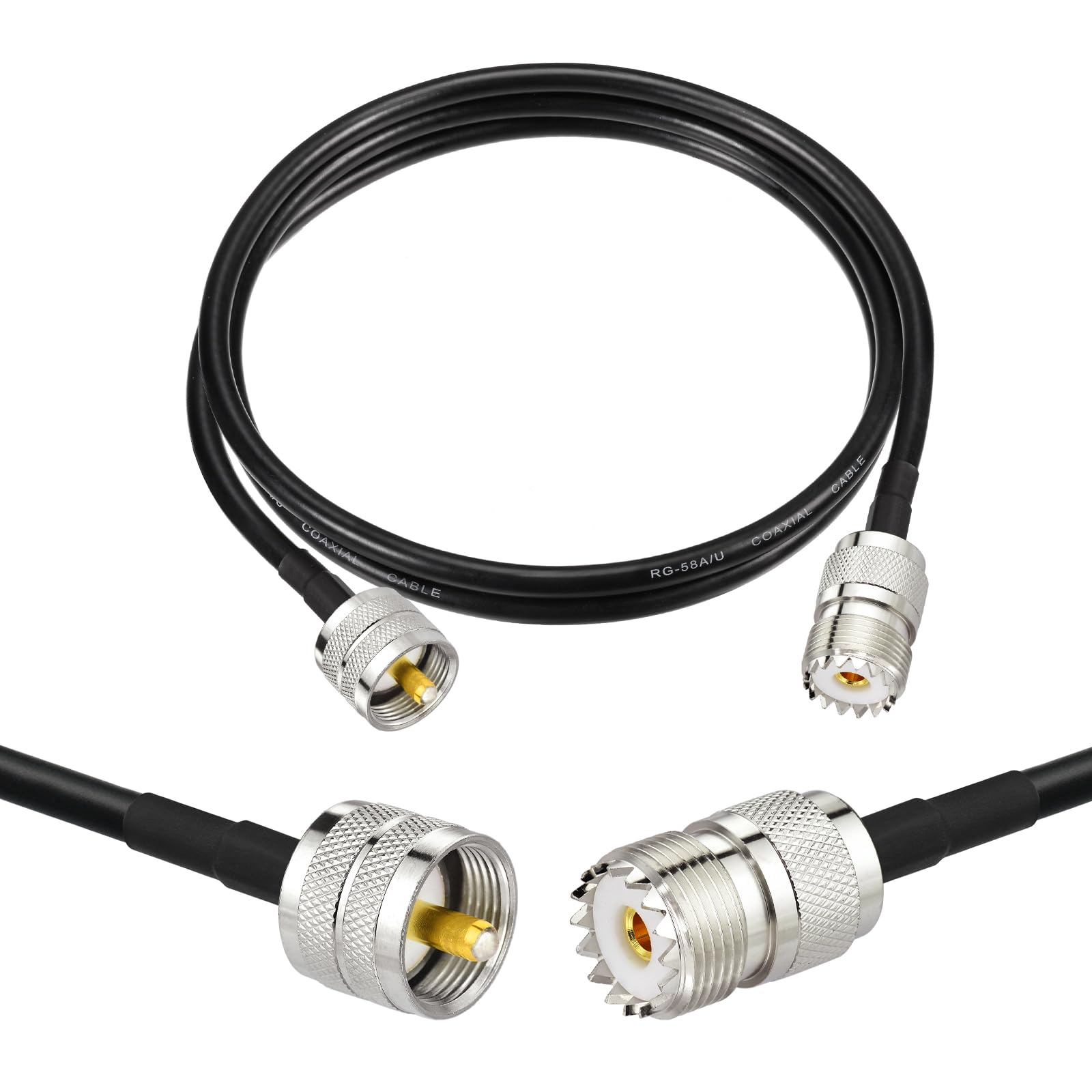 Superbat CB UHF Male PL259 to UHF Female SO239 Jumper - RG58 Coax Cable (3ft) for Marine Boat VHF Radio Antennas, Scanner, Analyzer, Tuner, SWR Meter