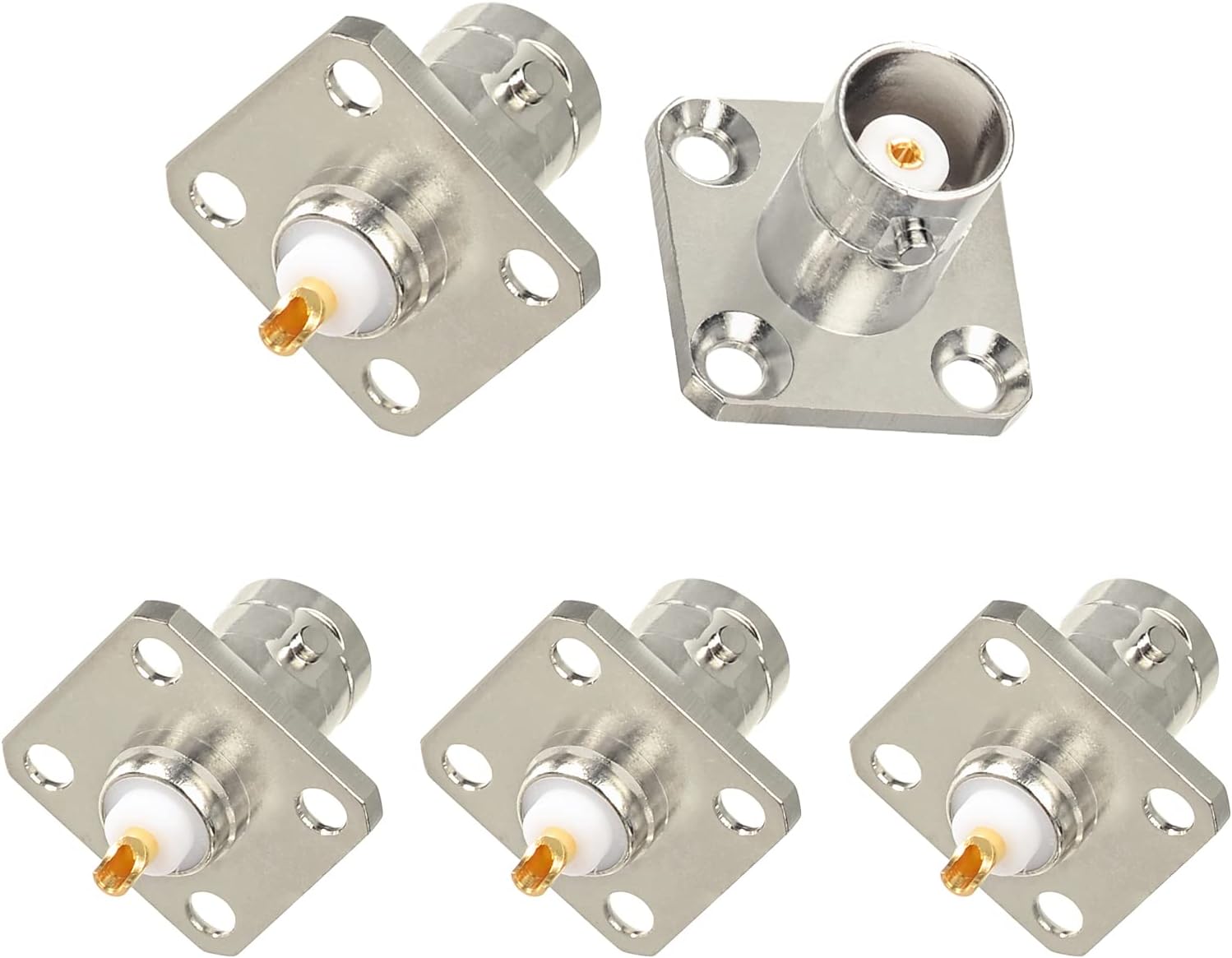 Superbat BNC Connectors BNC Female Jack 4 Hole Flange Panel Chassis Mount Coaxial Solder Connector 5pcs
