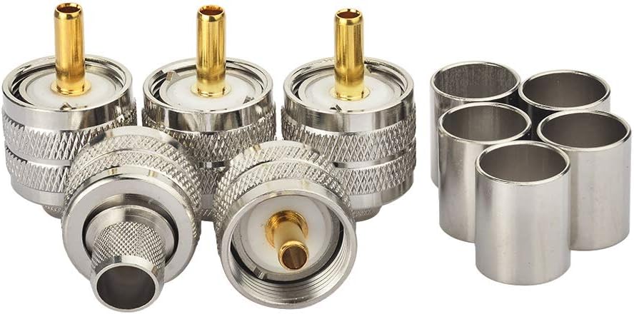 wlaniot PL-259 Connectors Crimp PL 259 UHF Male Plug RF Coaxial Connector for LMR400 9913 RG214 RG213 Coax Cable 5Pcs