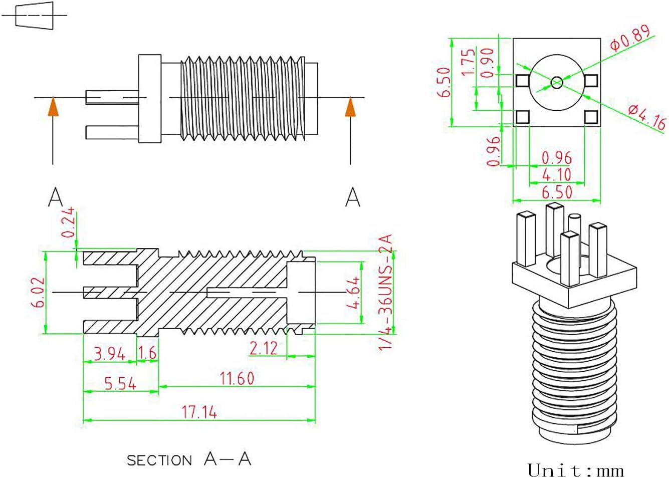 Superbat SMA Connectors SMA Female PCB Edge Mount Connector Solder RF Coaxial Adapter SMA Female Bulkhead Connector for 0.062 inch End Launch 10pcs
