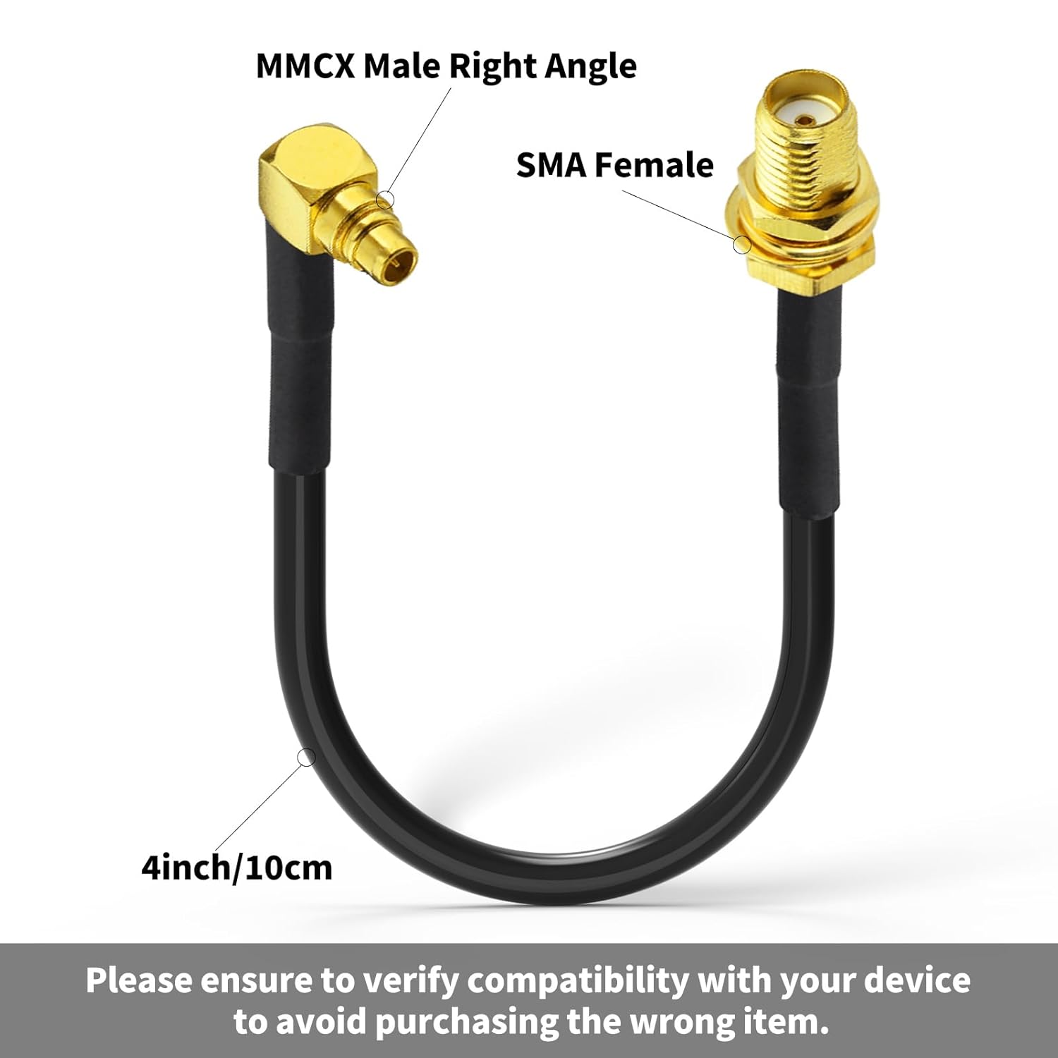 Superbat WiFi Antenna Extension Cable 4inch MMCX Male Right Angle to SMA Female RG174 Coax Cable 2Pcs for Wi-Fi WLAN Wireless Ethernet RFID UWB WiMAX iBurst Zigbee Bluetooth Wireless MIMO etc