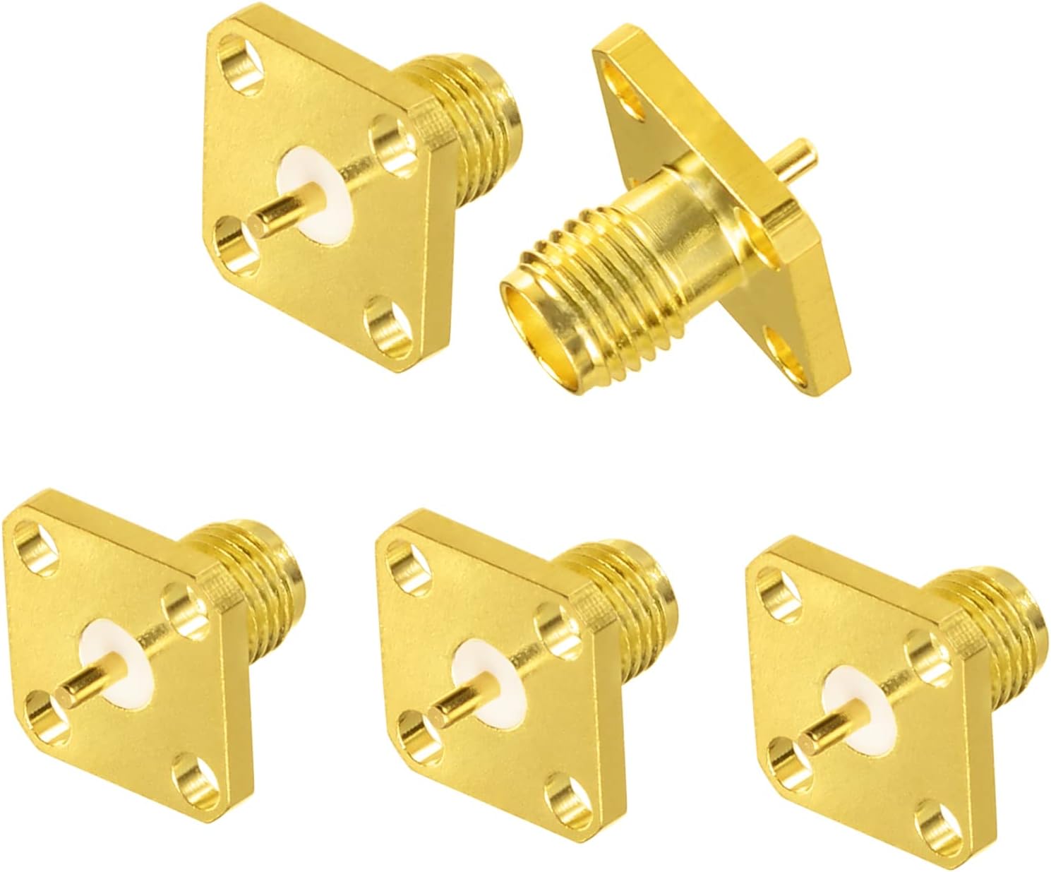 Superbat SMA Connectors SMA Female 4 Holes Panel Chassis Mount Flange Solder Cup Connector SMA Bulkhead Connector 5-Pack