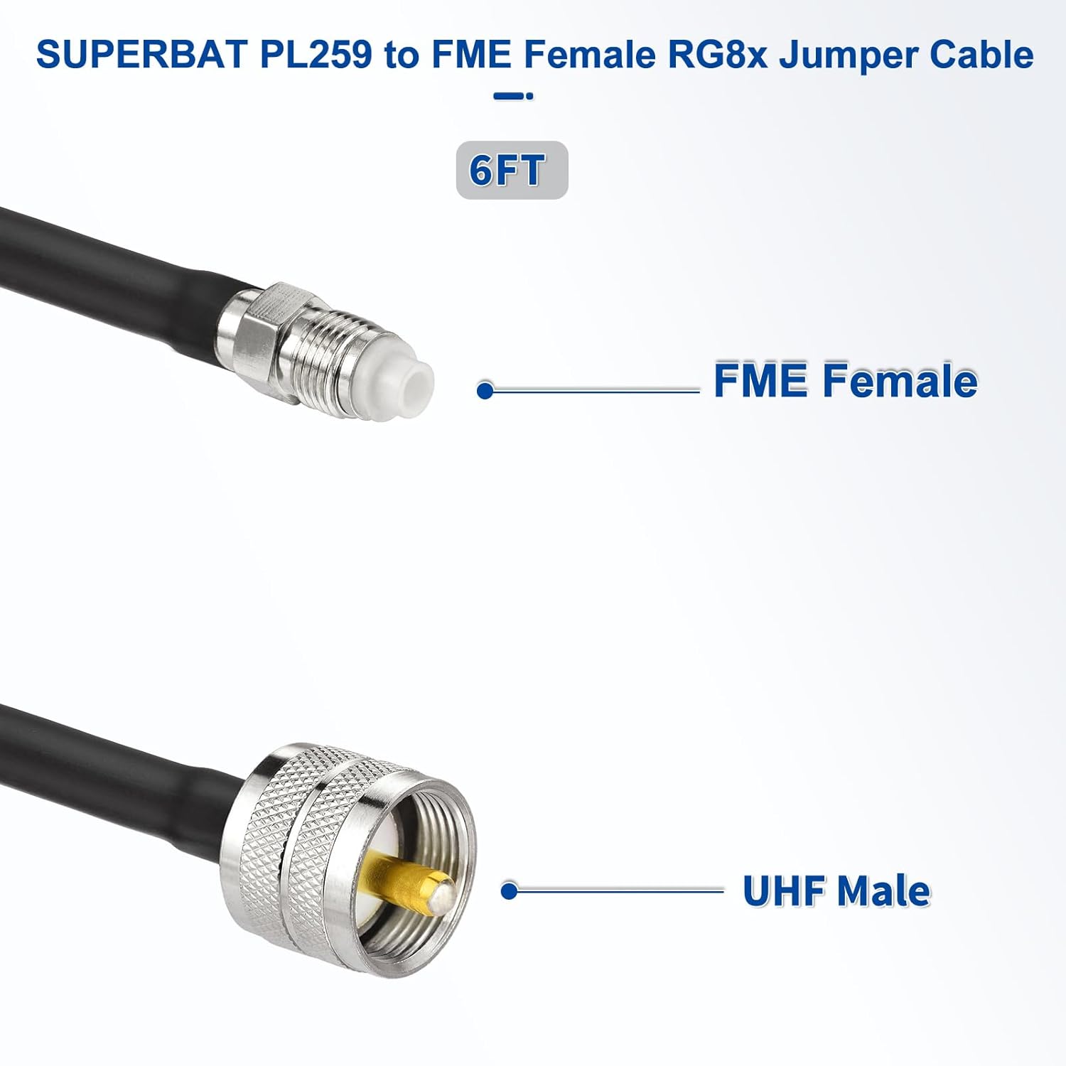 Superbat CB Coax Cable RG8x Coaxial Cable , RG8X Coaxial Stranded Connector Wire with PL-259 and FME/PL259 Male Connector –Durable, Low-Loss CB Radio HAM Radio Coax Jumper