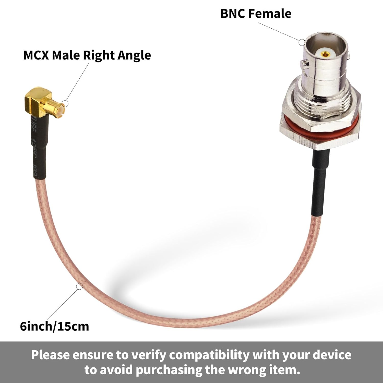 Superbat RF Coax Cables BNC Bulkhead Female to MCX Right Angle Male RG316 Coaxial Cable 6inch(2Pcs),Compatible with RF Applications SDR Antenna Amateur Radio HAM Radio etc.