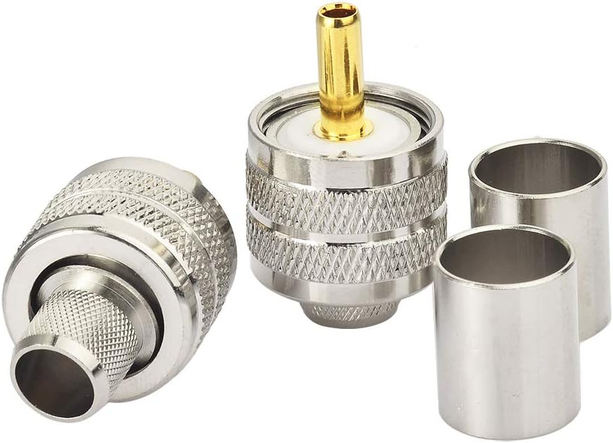 wlaniot PL259 Crimp Connector PL-259 Plug Male Connector pl259 pl-259 UHF Male Solder Connector for LMR-400 RG-213 CB Ham Radio Antenna 2pcs