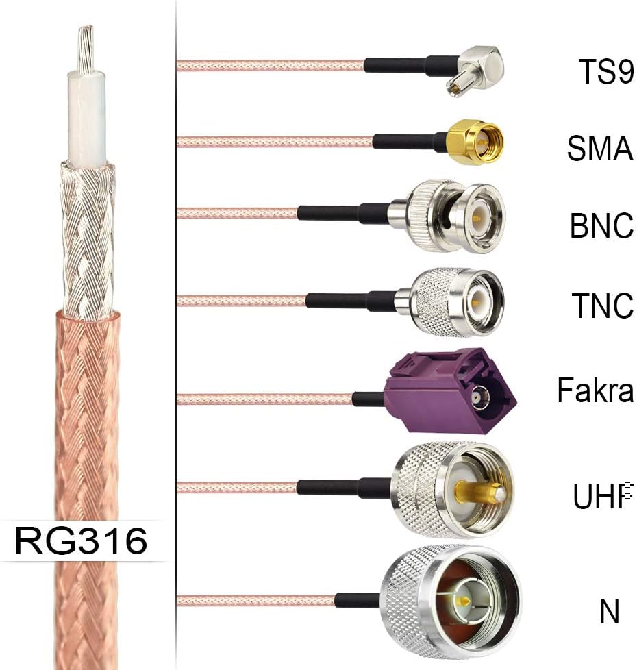 Superbat RG-316 Coax Cable 33ft Thin RF Coaxial Cable Flexible Lightweight Low Loss Coax Wire