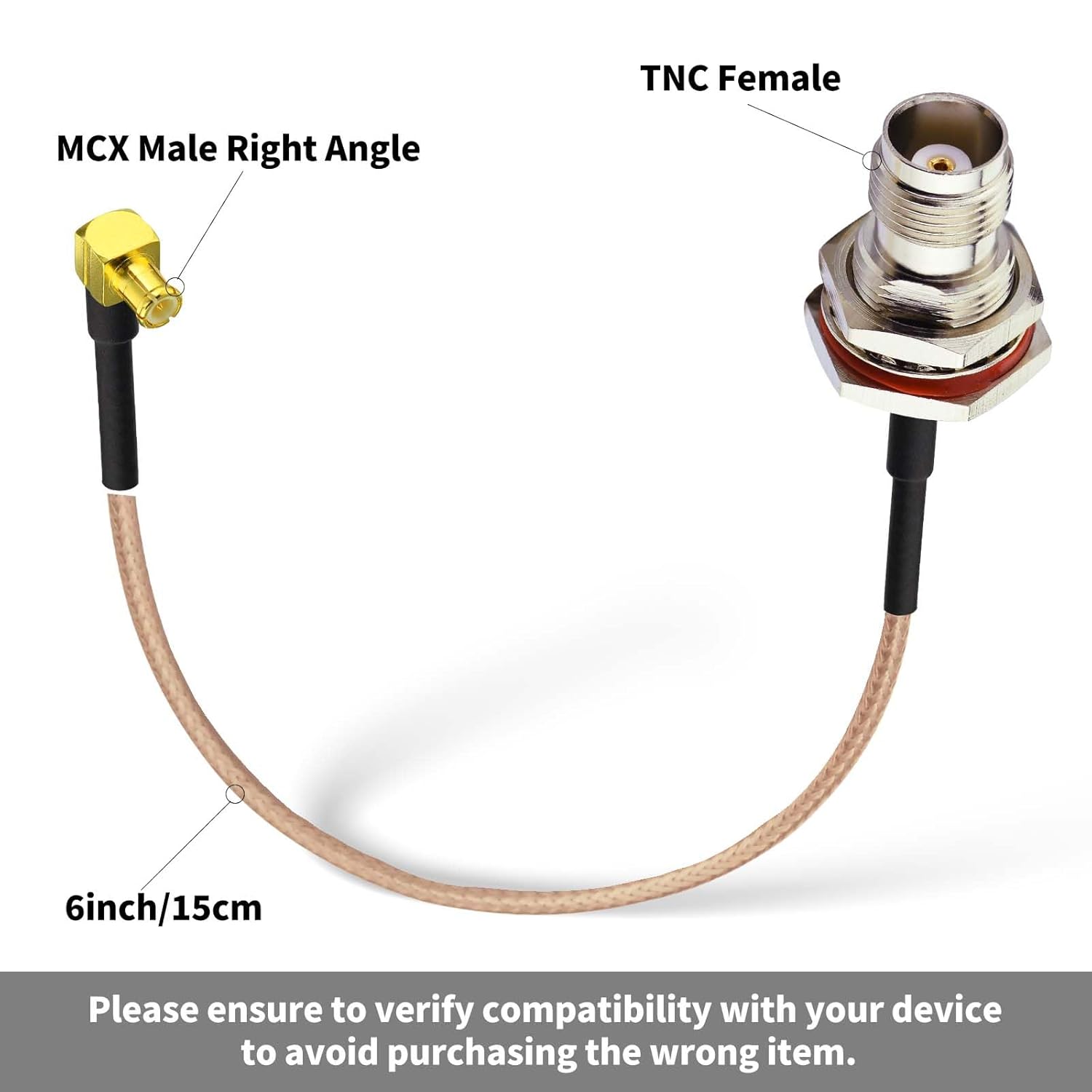 Superbat 6inch MCX Male to TNC Female Coaxial Cable, RG316, 50 Ohm, DC to 6 GHz, Compatible with RF Applications, Industrial, Wireless Devices, Broadband