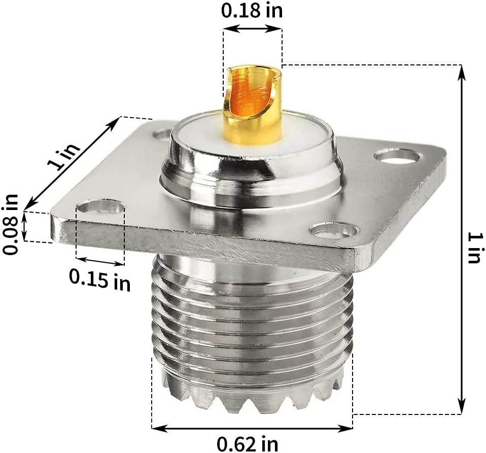 wlaniot SO-239 Chassis Mount Connector - UHF Female 4 Holes Panel, Flange Solder Cup, Bulkhead, 3pcs