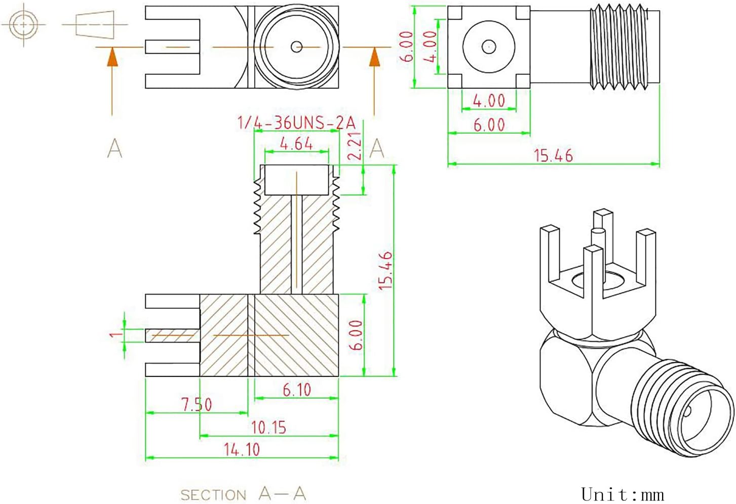 Superbat SMA Connectors Right Angle SMA Female PCB Edge Mount Connector Solder RF Coaxial Adapter 10pcs