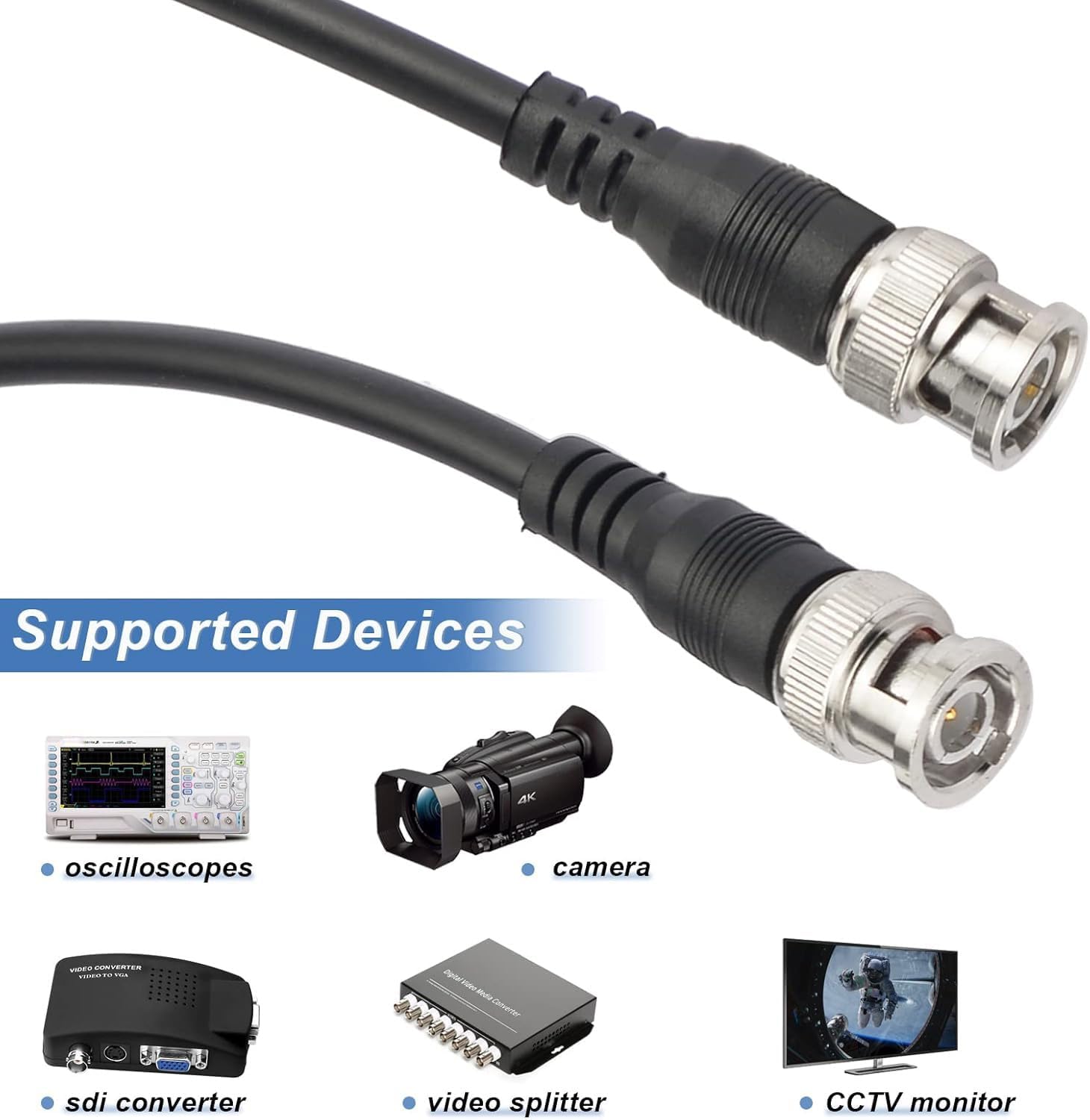 Superbat 3ft BNC SDI Coil Cable 75Ohm - HD-SDI/3G-SDI SDI Video Cable for Cameras & Video Equipment