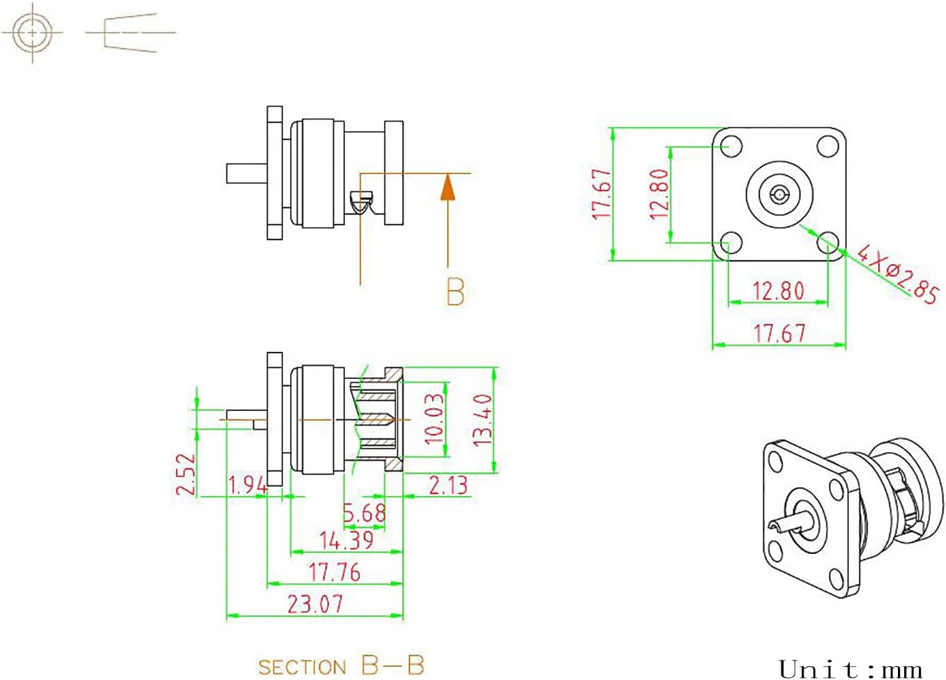 Superbat BNC Connectors BNC Female Jack 4 Hole Flange Panel Chassis Mount Coaxial Solder Connector 5pcs