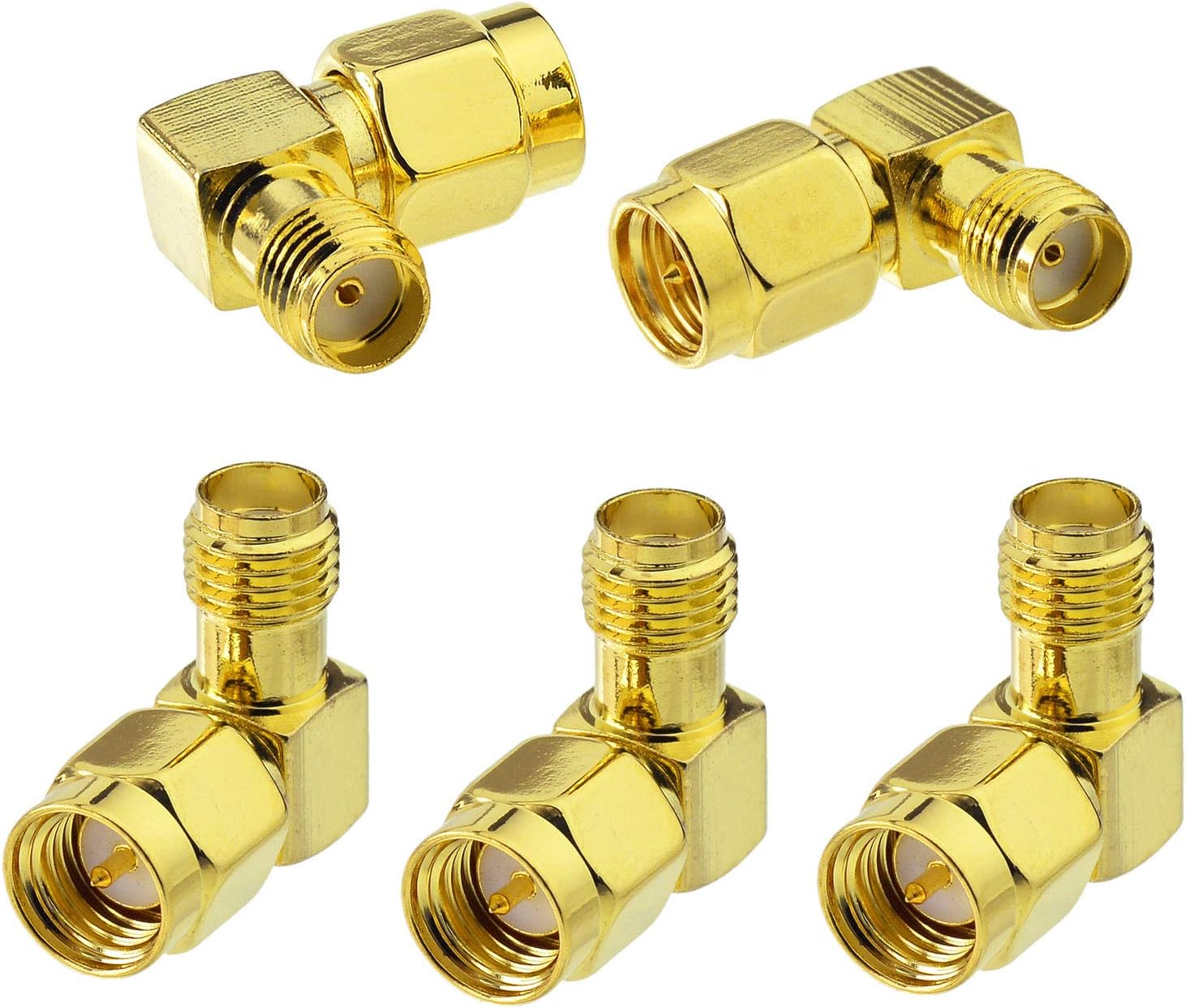 SUPERBAT SMA Adapter 90 Degree,5pcs SMA Male to Female Right Angle Coax Adapter for Radio RTL-SDR FPV Antenna Transmitter LTE Router etc.