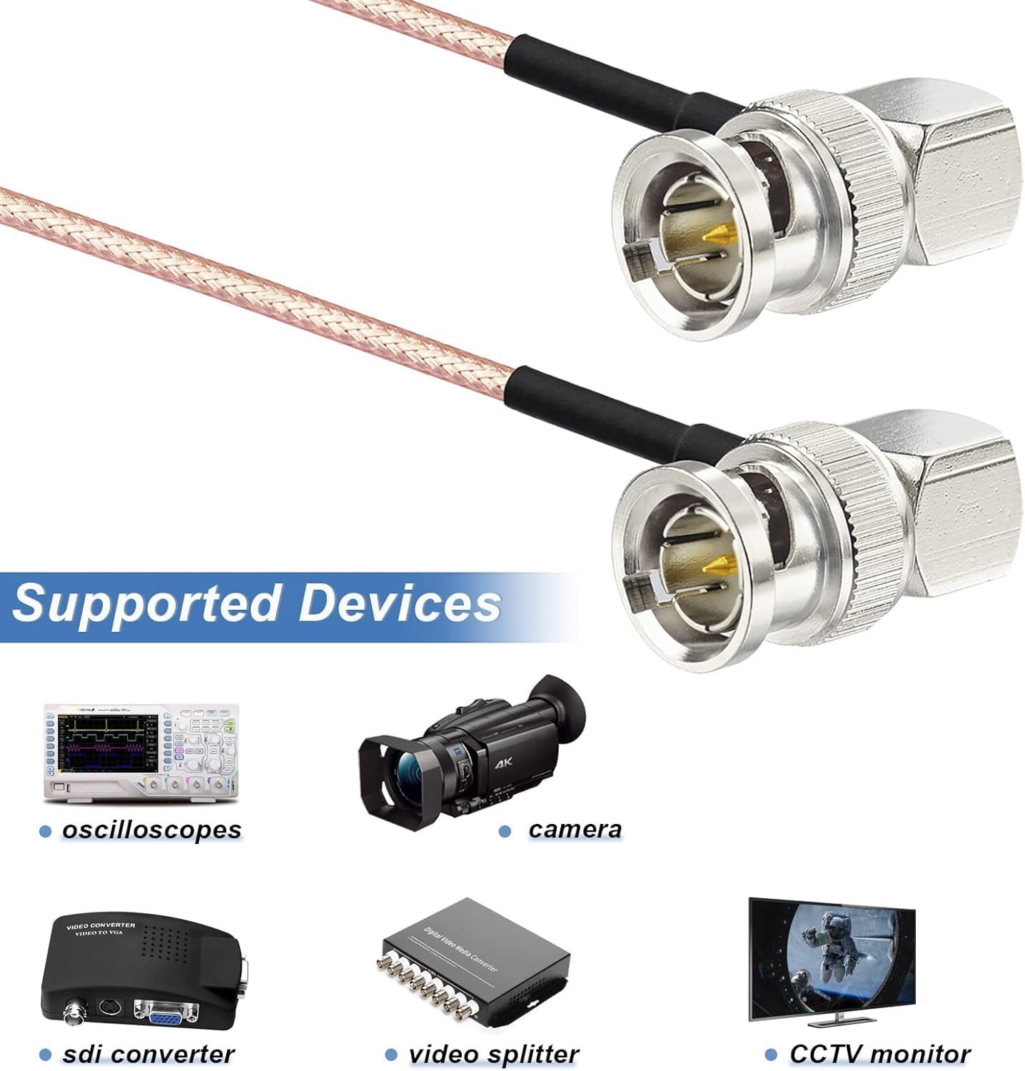Superbat HD-SDI/3G-SDI Video Cable - 75ohm BNC Right Angle for Cameras and Video Equipment
