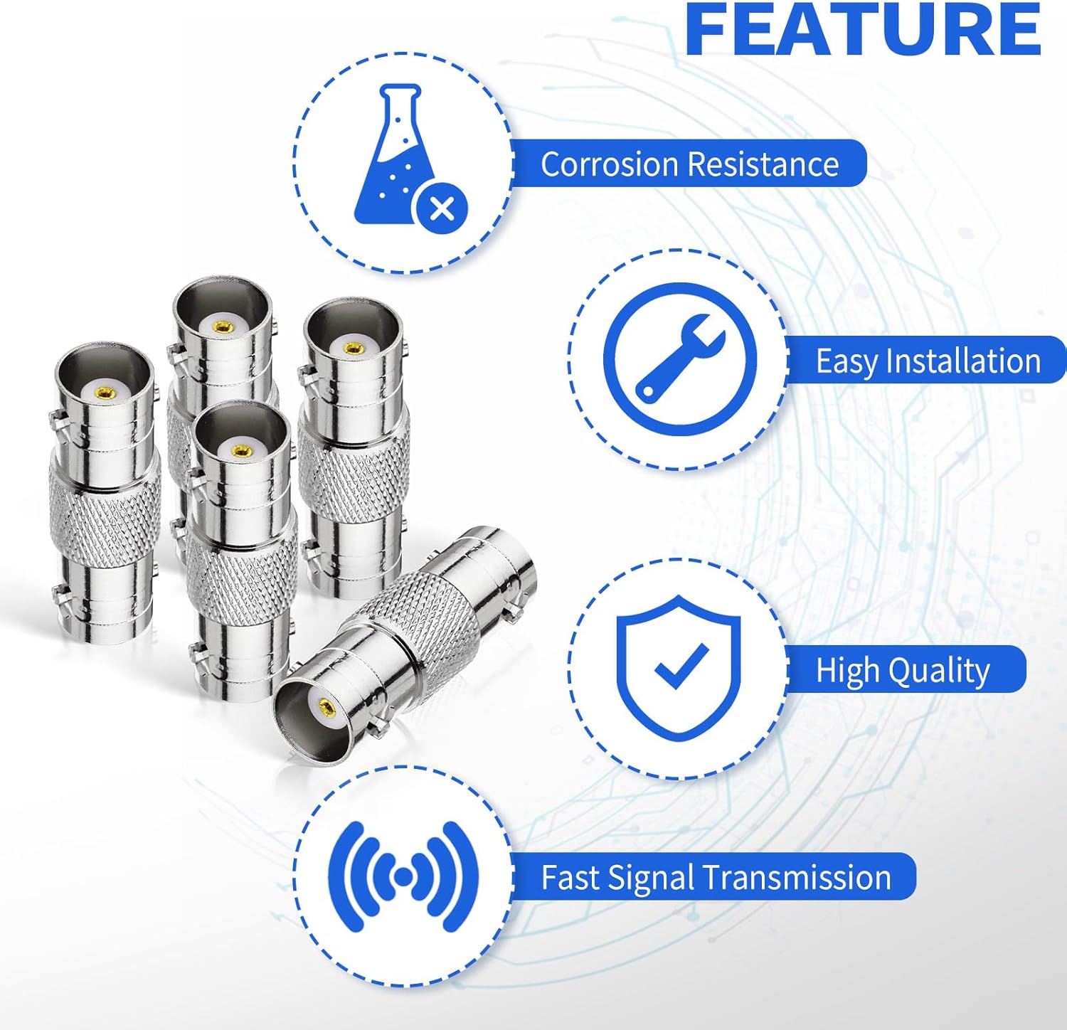 Superbat BNC Adapter - Female to Female Straight RF Coaxial Connector for HD CCTV DVR Surveillance System Video Camera Broadcast Applications 5pcs