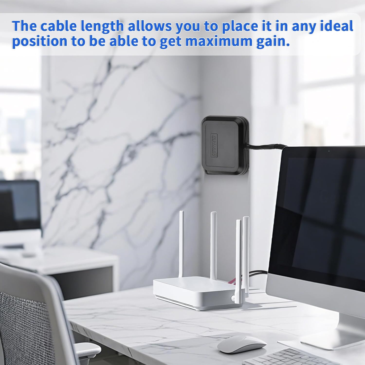 SUPERBAT 4G LTE SMA Male MIMO Antenna Adhesive Magnet Mount with 10ft Extension Cables for Verizon AT&T T-Mobile Sprint 4G LTE Router Cellular IoT Gateway Mobile Broadband Modem Hotspot