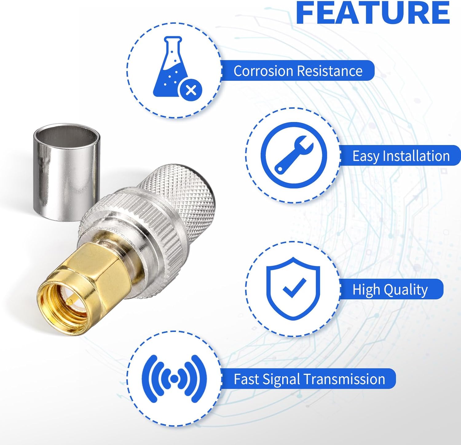 Superbat SMA Connectors Kit SMA Male Crimp Solder Connector Kit Attachment for LMR-400 RG8 RG8/U RG213 Belden-9913 SMA Extension Cable 5-Pack