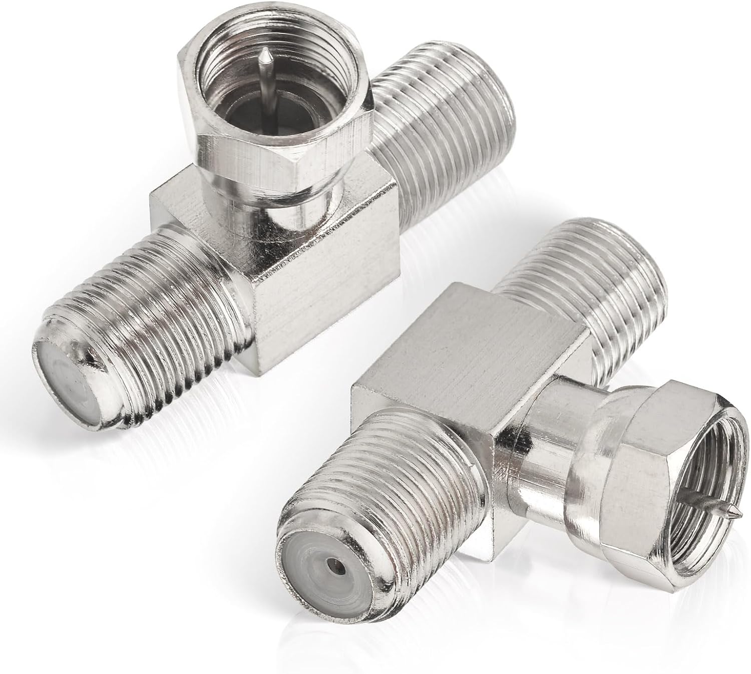 wlaniot F Type Splitter 3 Way Connector F Male to Dual F Female Coaxial Connector Adapter for TV Video VCR Antenna TV Cable Satellite Tuner Antenna 2pcs