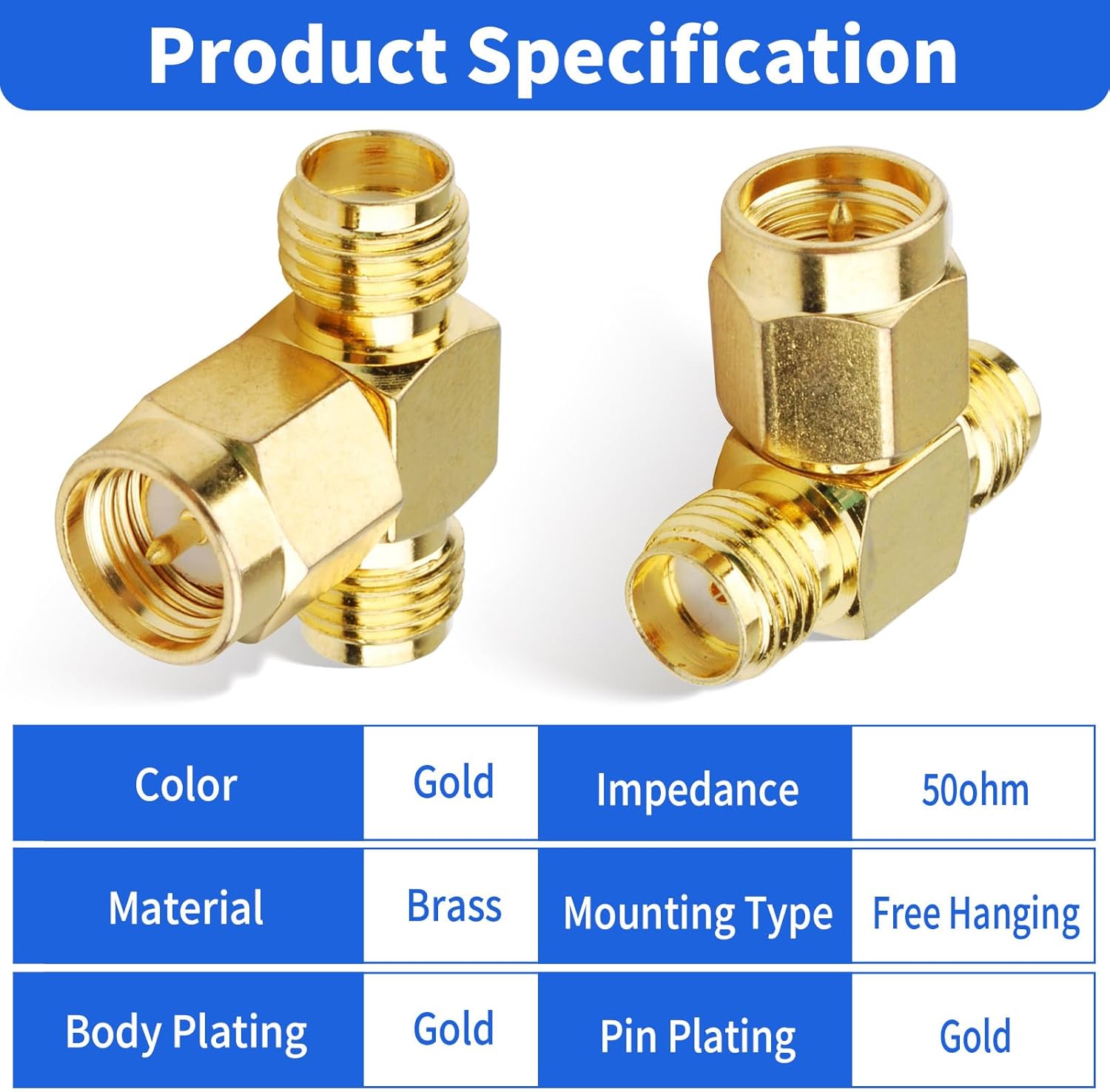 SUPERBAT SMA Adapter Splitter 2-Way, SMA Male to Dual Female Splitter Antenna Adapter Converter 3pcs