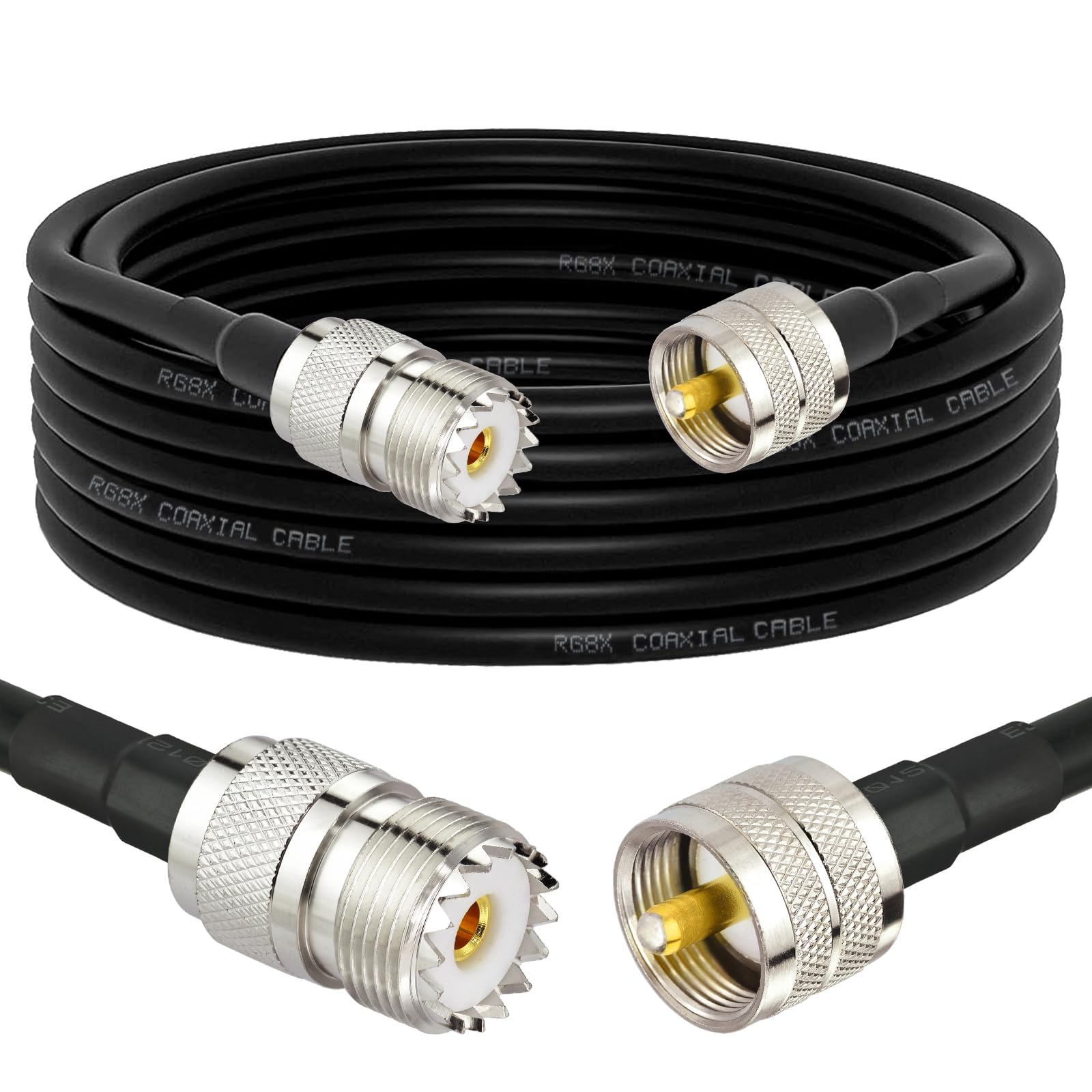 Superbat CB Coax Cable 3ft RG8X Coaxial Cable UHF SO239 Female to PL259 Male Jumper for Ham Radio Duplexer Tuner Dummy Load SWR Meter Switch Monitor etc.