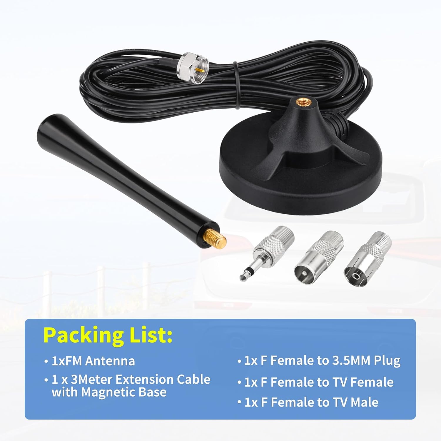 Superbat FM Radio Antenna Strong Magnetic Base Mount FM Antenna for Yamaha Pioneer Onkyo Marantz Sherwood Indoor FM Radio AV Audio Video Bluetooth Home Theater Receiver Tuner