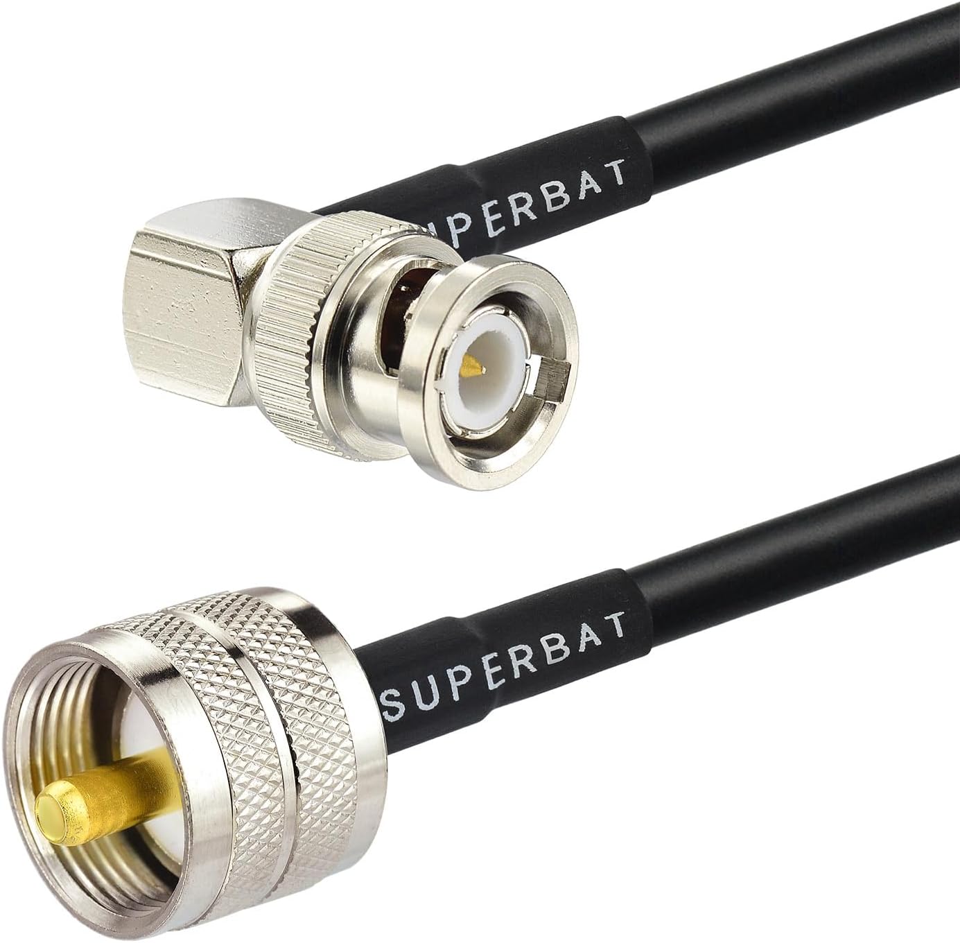 Superbat PL259 to BNC Cable UHF Male to BNC Male Right Angle RG58 Coax Cable for CB Radio Jumper Cable Ham Amateur Radio Scanner Antenna SWR Meter Dummy Load, 10ft