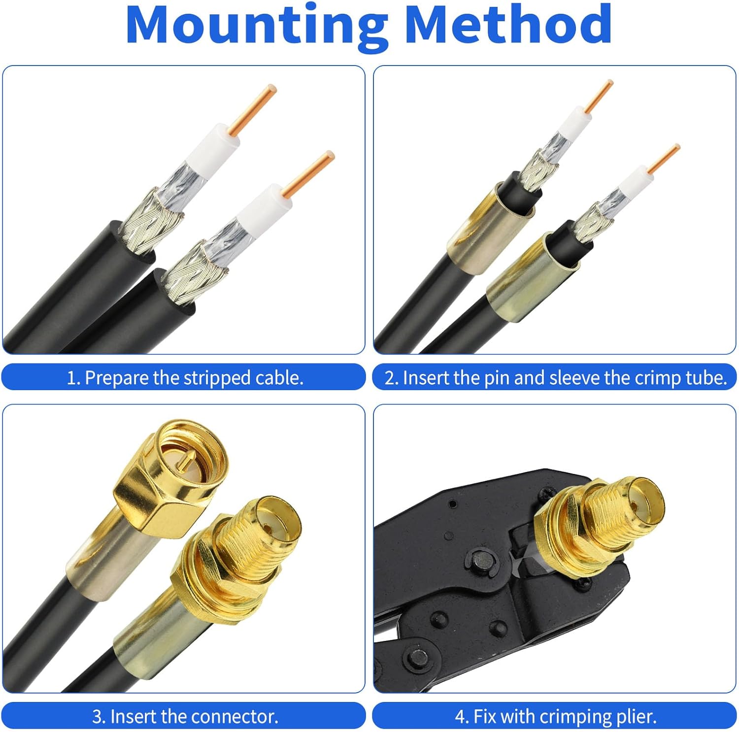 Superbat SMA Crimp Connectors Kit SMA Male + SMA Female Crimp Solder Connector Kit for RG58 RG142 RG400 RG303 RG141 LMR195 Low Loss Coax Cable 10-Pack
