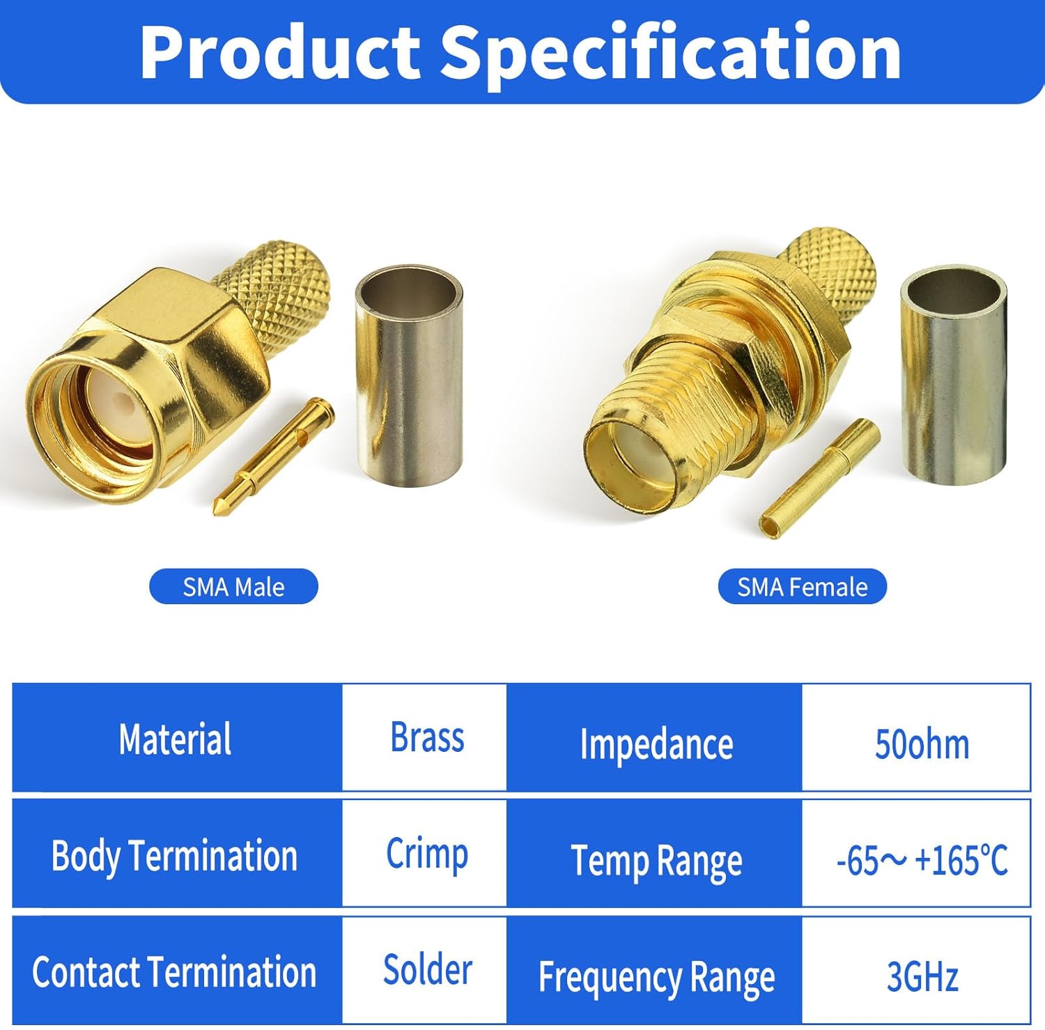 Superbat SMA Crimp Connectors Kit SMA Male + SMA Female Crimp Solder Connector Kit for RG58 RG142 RG400 RG303 RG141 LMR195 Low Loss Coax Cable 10-Pack