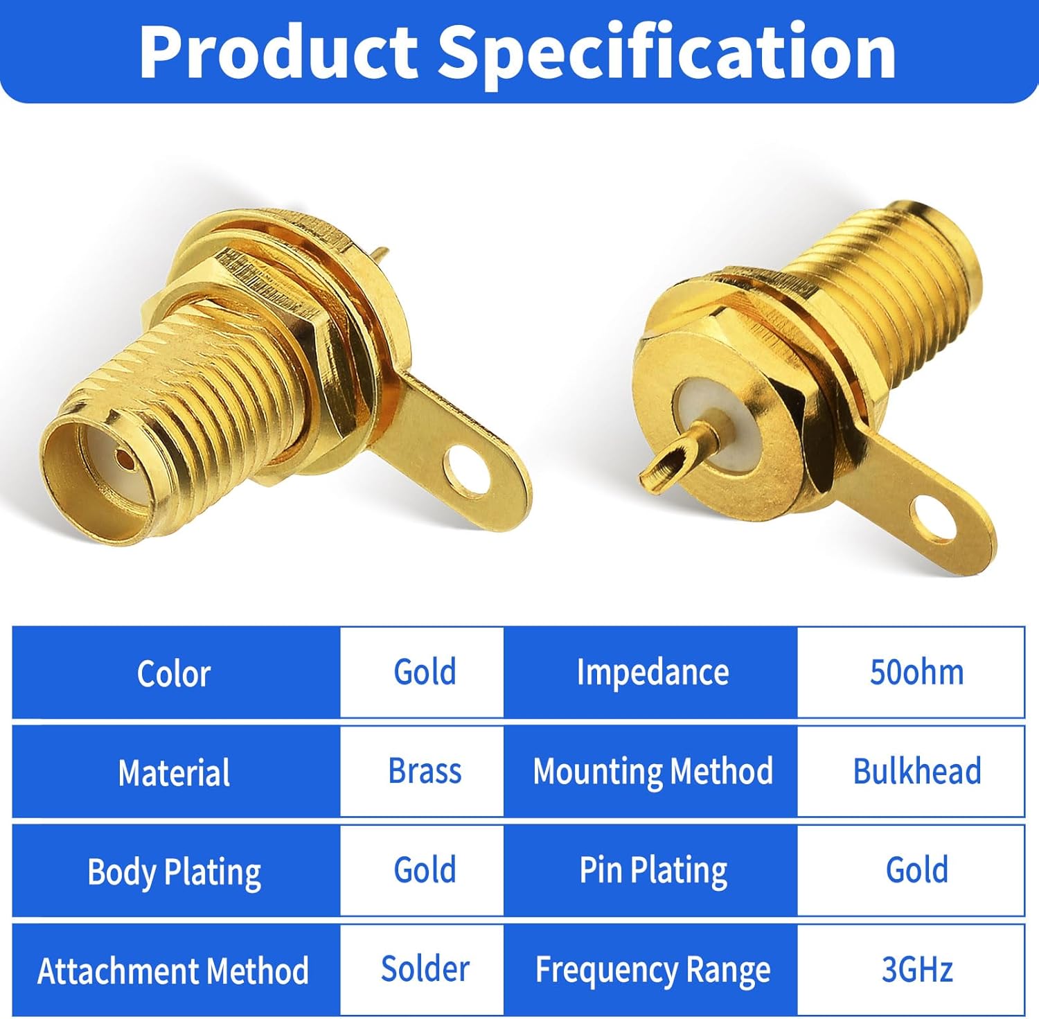 wlaniot SMA Female Connector SMA Coaxial Panel Mount Connector with Bulkhead Nut and Solder Cup Terminal 5pcs