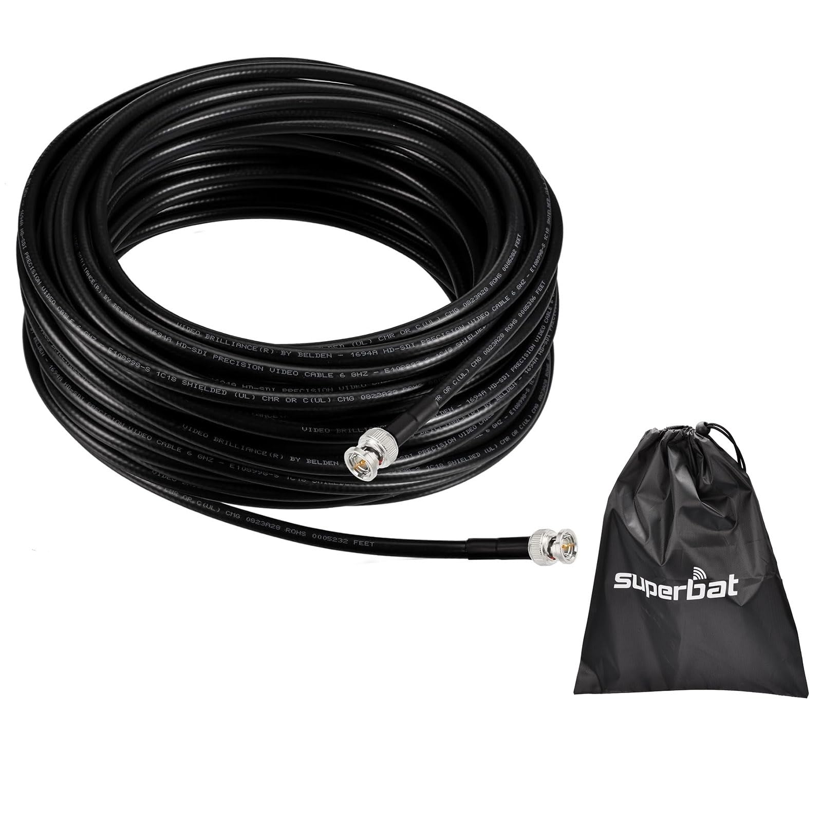Superbat SDI Cable 50ft BNC Cable 3G/6G/12G (Belden 1694A Black) Supports HD-SDI/3G-SDI/4K/8K Video Security Camera CCTV Systems, SDI Precision Video Wire