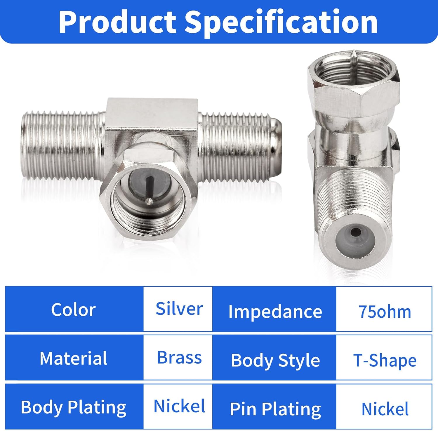 wlaniot F Type Splitter 3 Way Connector F Male to Dual F Female Coaxial Connector Adapter for TV Video VCR Antenna TV Cable Satellite Tuner Antenna 2pcs