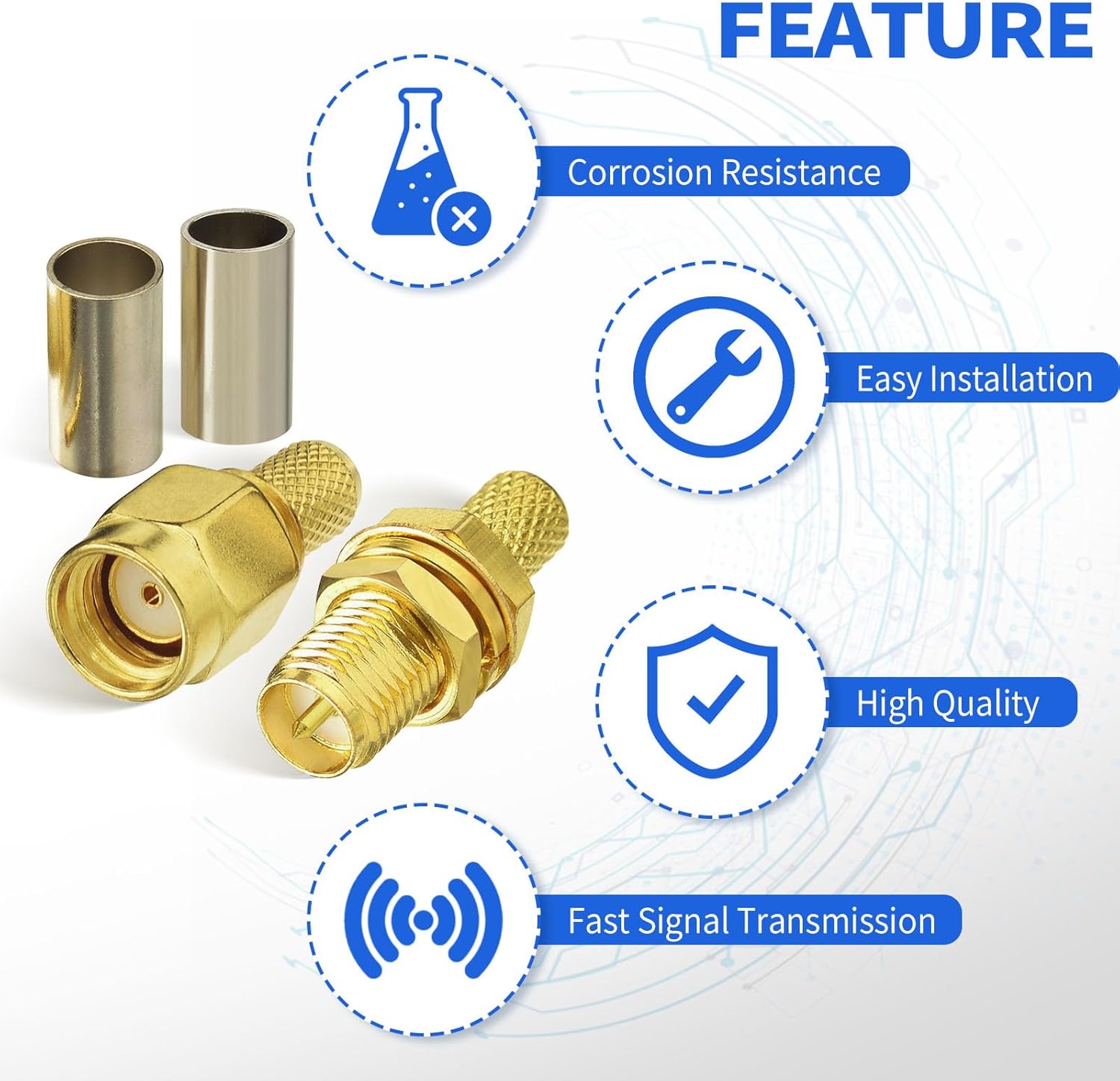 SUPERBAT RPSMA Crimp Connectors Kit RP-SMA Male + RP-SMA Female Crimp Solder Connectors Kit RG58 RG303 RG141 RG142 RG400 LMR195 Low Loss Coax Cable 10-Pack
