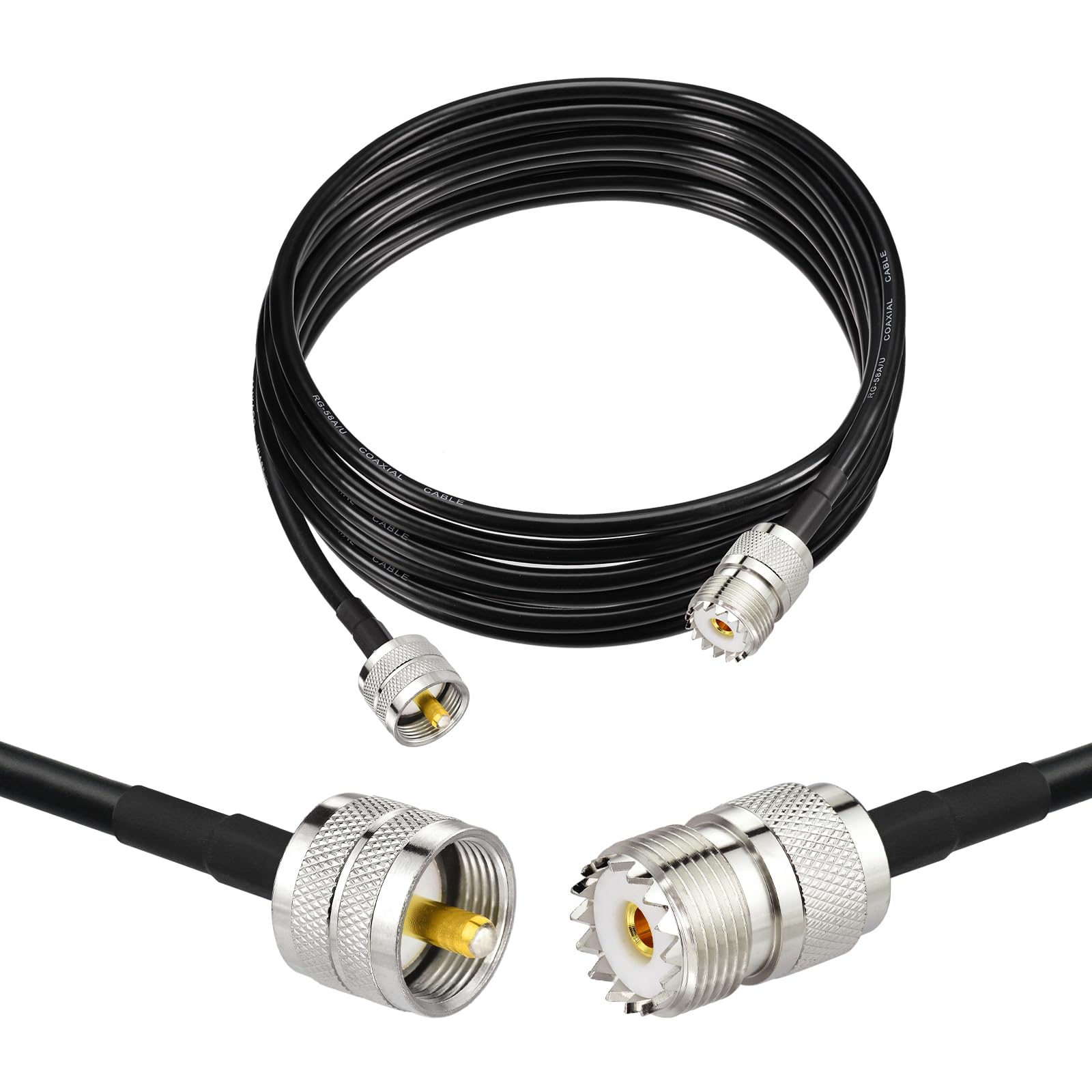 Superbat CB UHF Male PL259 to UHF Female SO239 Jumper - RG58 Coax Cable (3ft) for Marine Boat VHF Radio Antennas, Scanner, Analyzer, Tuner, SWR Meter