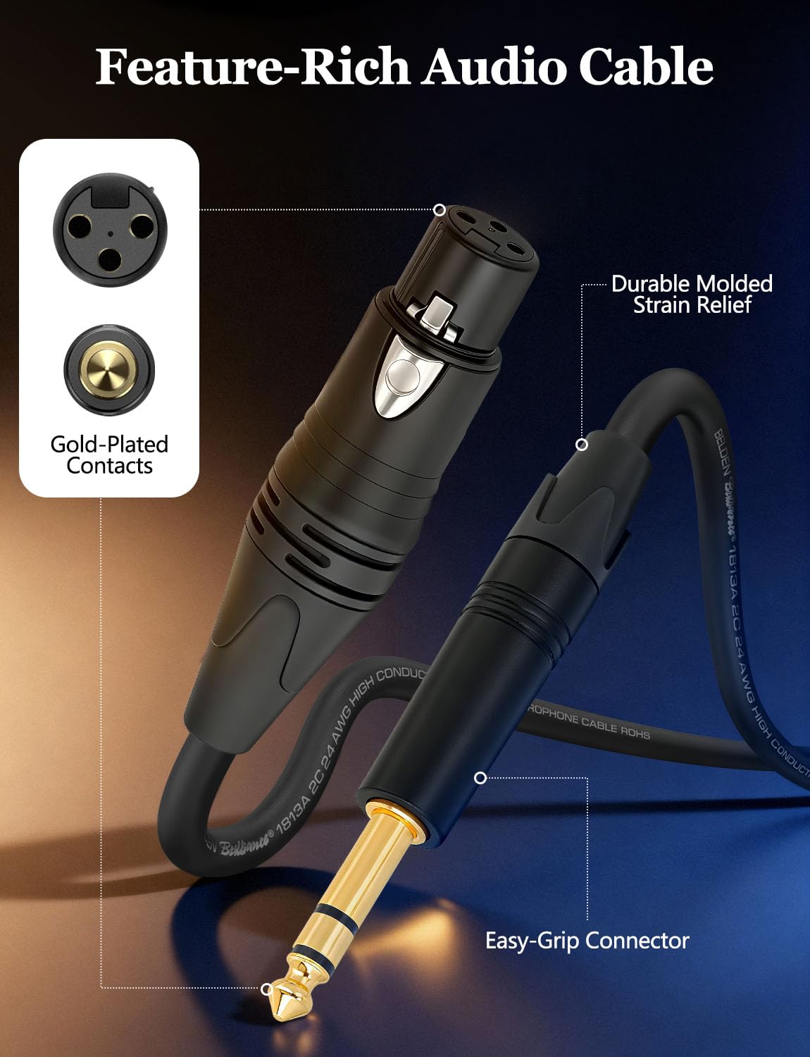 Superbat 6.35mm to XLR Female Stereo Audio Cable 2FT Belden 1813A Shielded Balanced TRS to XLR Cable for Bass Guitar, Microphone, Speaker,Noise-Free Pro Audio 2-Pack