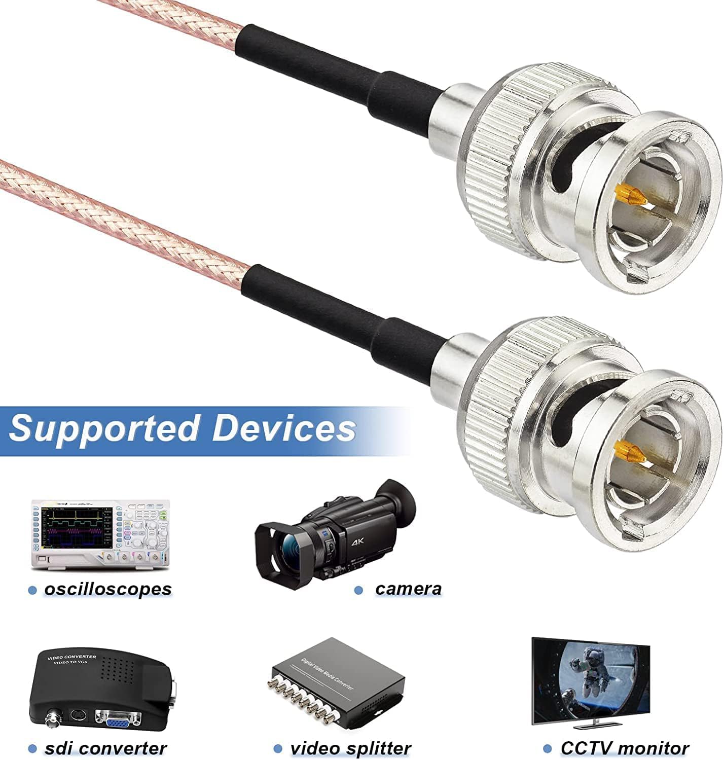 Superbat 5ft SDI Cable - BNC Connector, 75 Ohm RG179 Jumper for Cameras and Video Equipment, Supports HD-SDI/3G-SDI/4K/8K