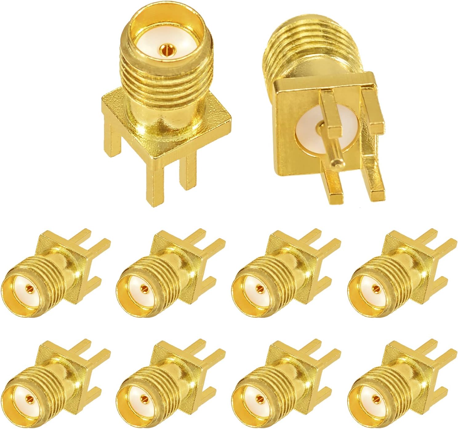 Superbat SMA Connectors RF Coaxial SMA Female Jack PCB Edge Mount Connector Solder Adapter Vertical Thru Hole 10pcs