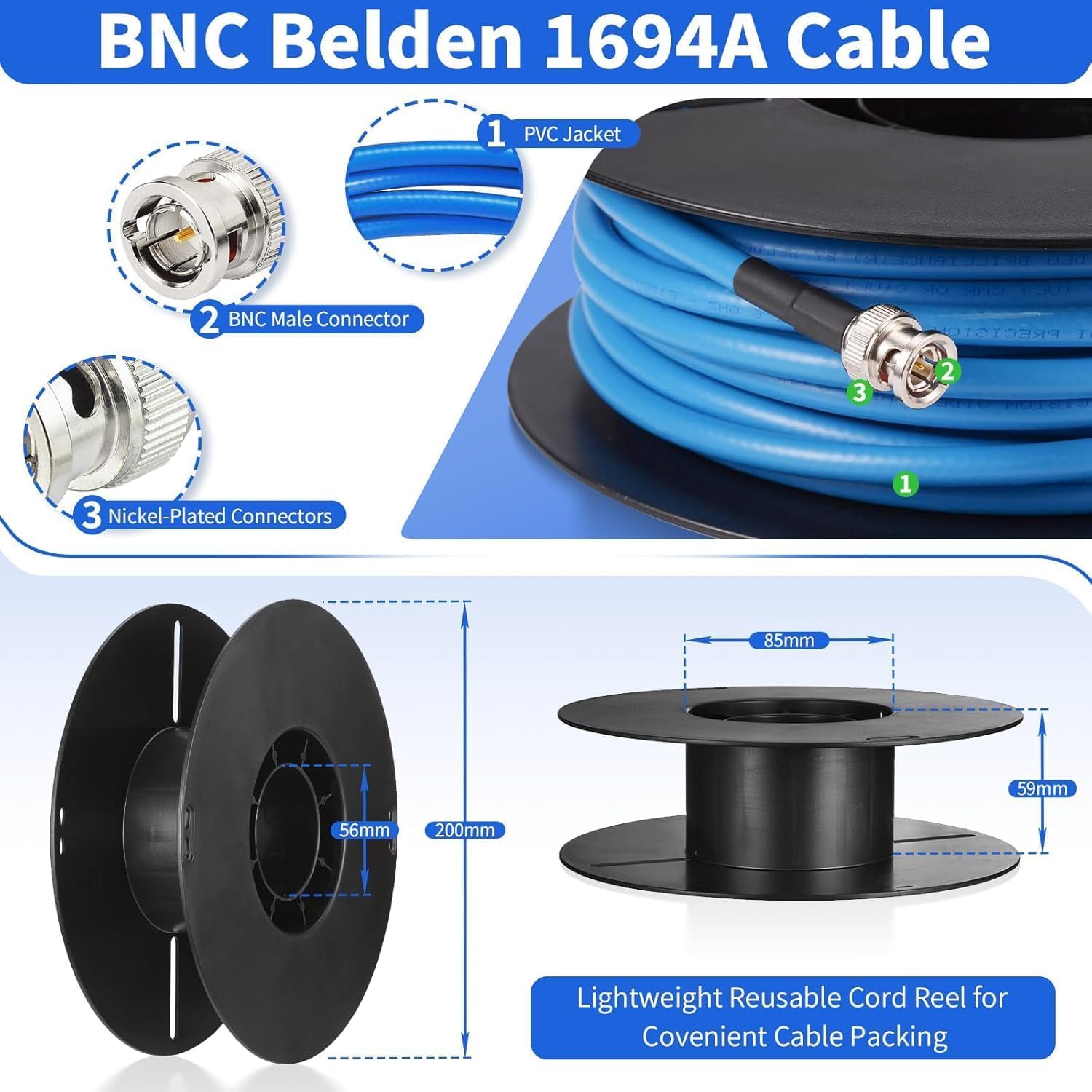 Superbat SDI Cable 50ft BNC Cable 75 Ohm Belden 1694A 3G/6G/12G SDI Camera Wire,Support 3G-SDI/6G-SDI/4K/6K Video Recorder Camera Monitor Converter Audio Broadcast etc.