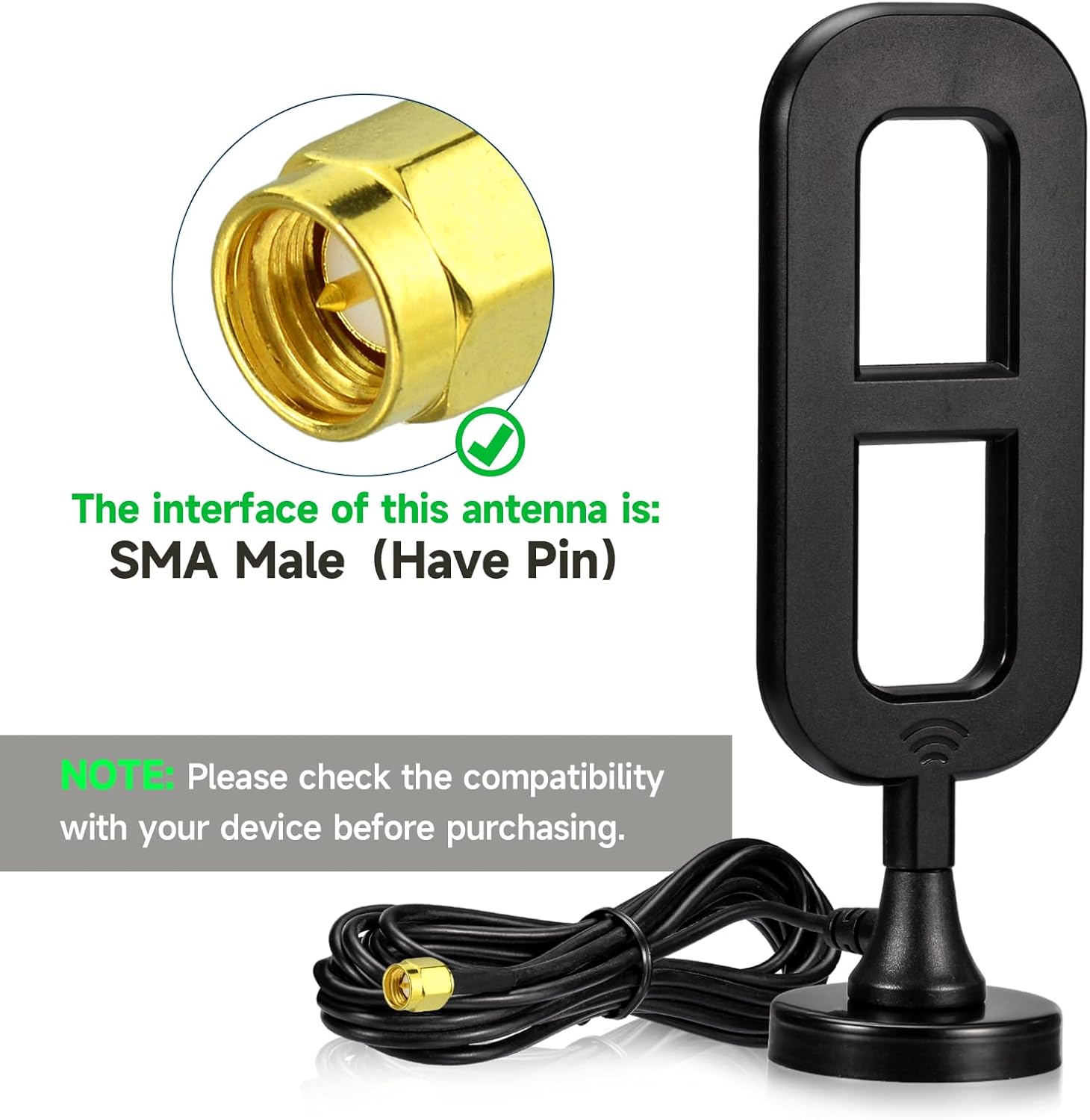 Superbat 4G LTE External Magnetic Antenna Omni Directional 8dBi SMA Male Antenna for AT&T Verizon T-Mobile Cellular Router Modem Extended Receiver Stealth Cam etc.